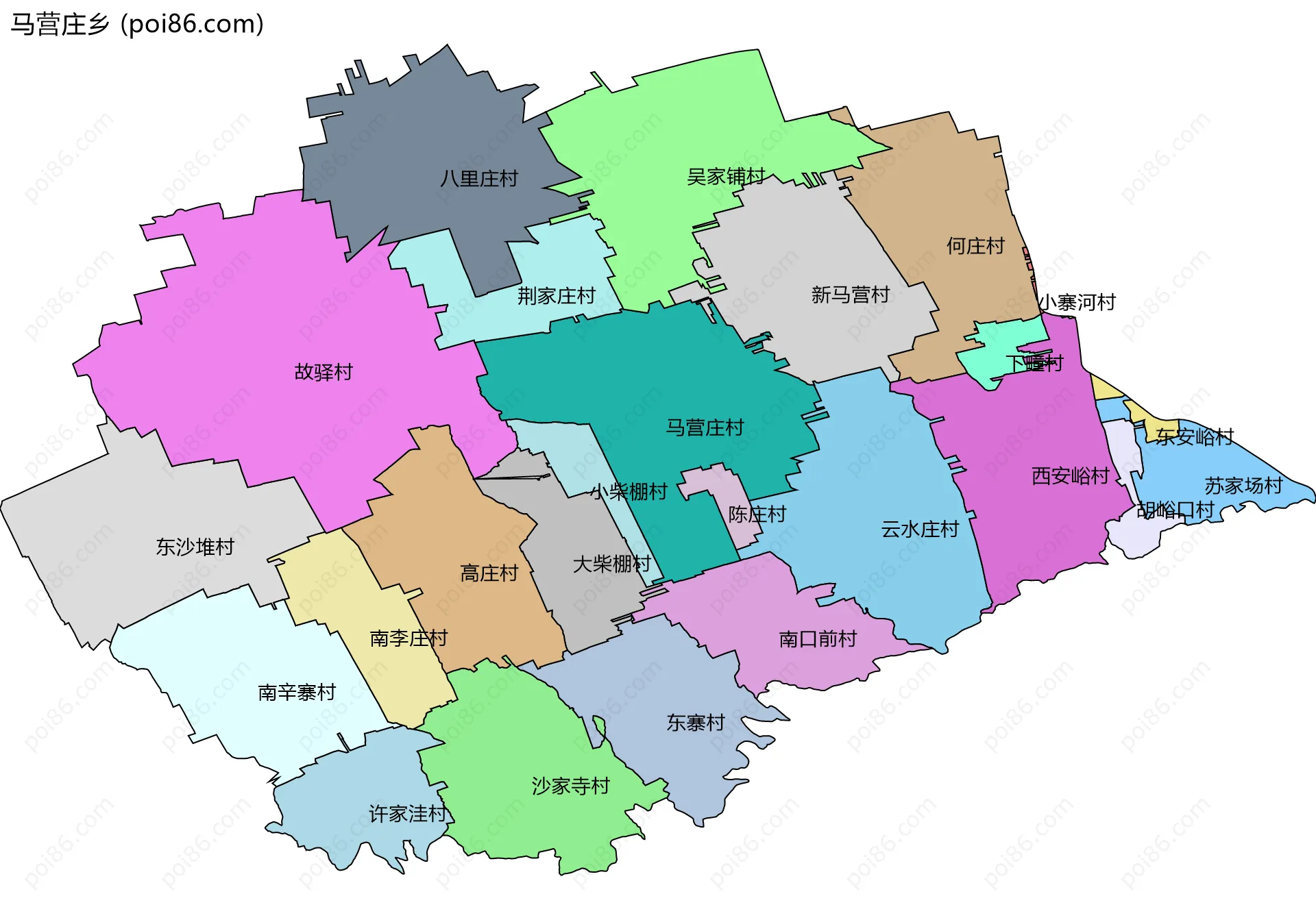 马营庄乡边界地图(五级行政区划)