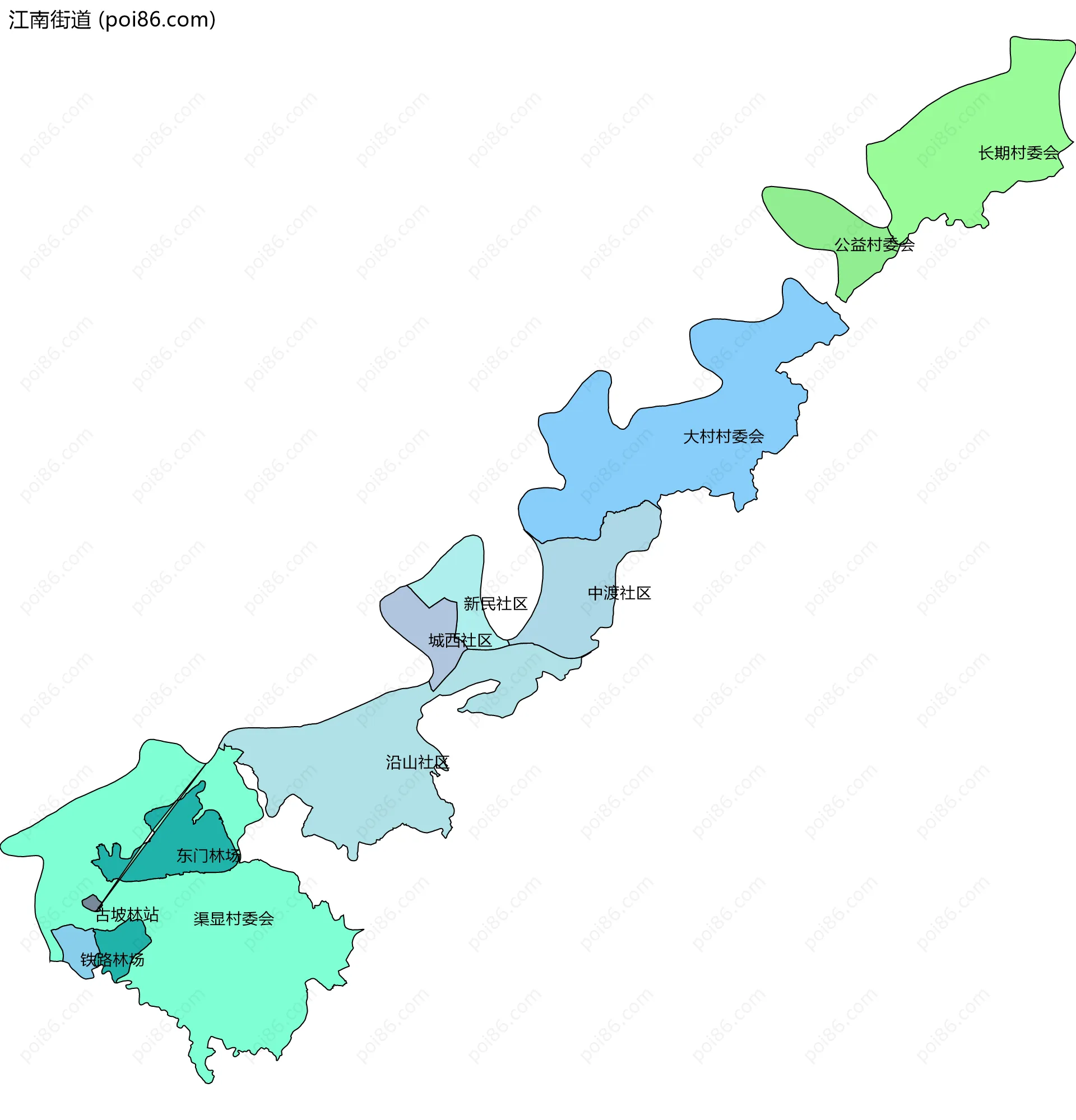 江南街道边界地图(五级行政区划)