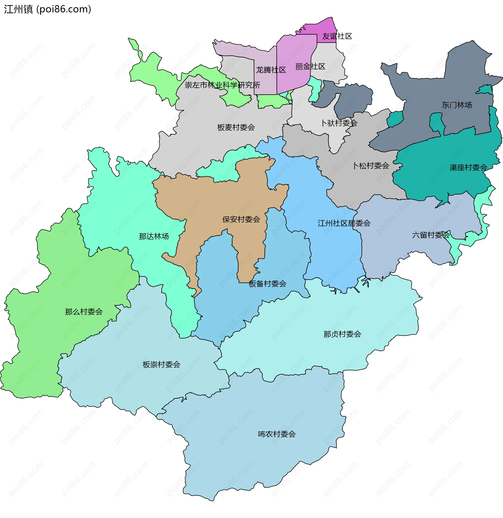 江州镇边界地图(五级行政区划)