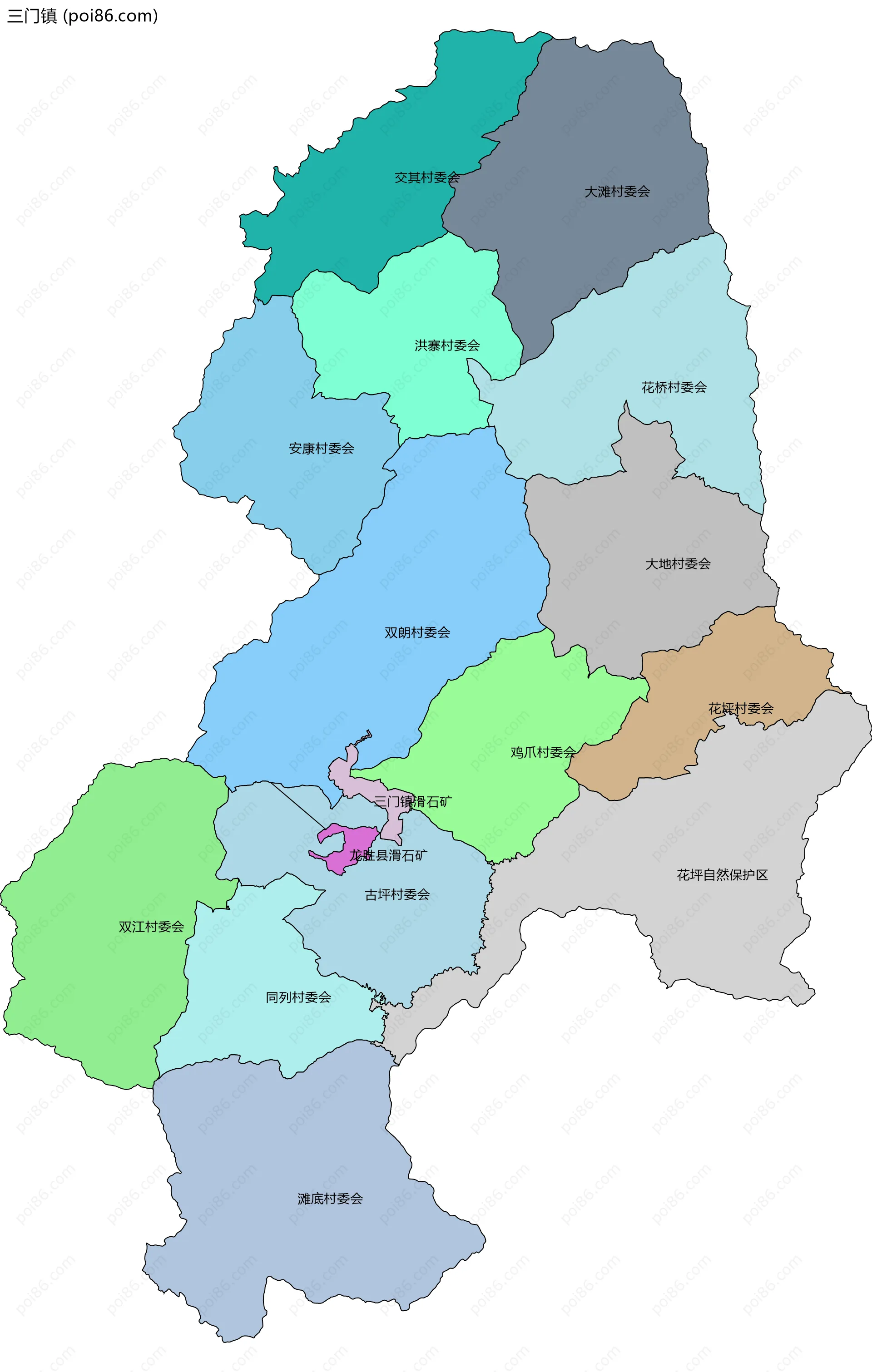 三门镇边界地图(五级行政区划)