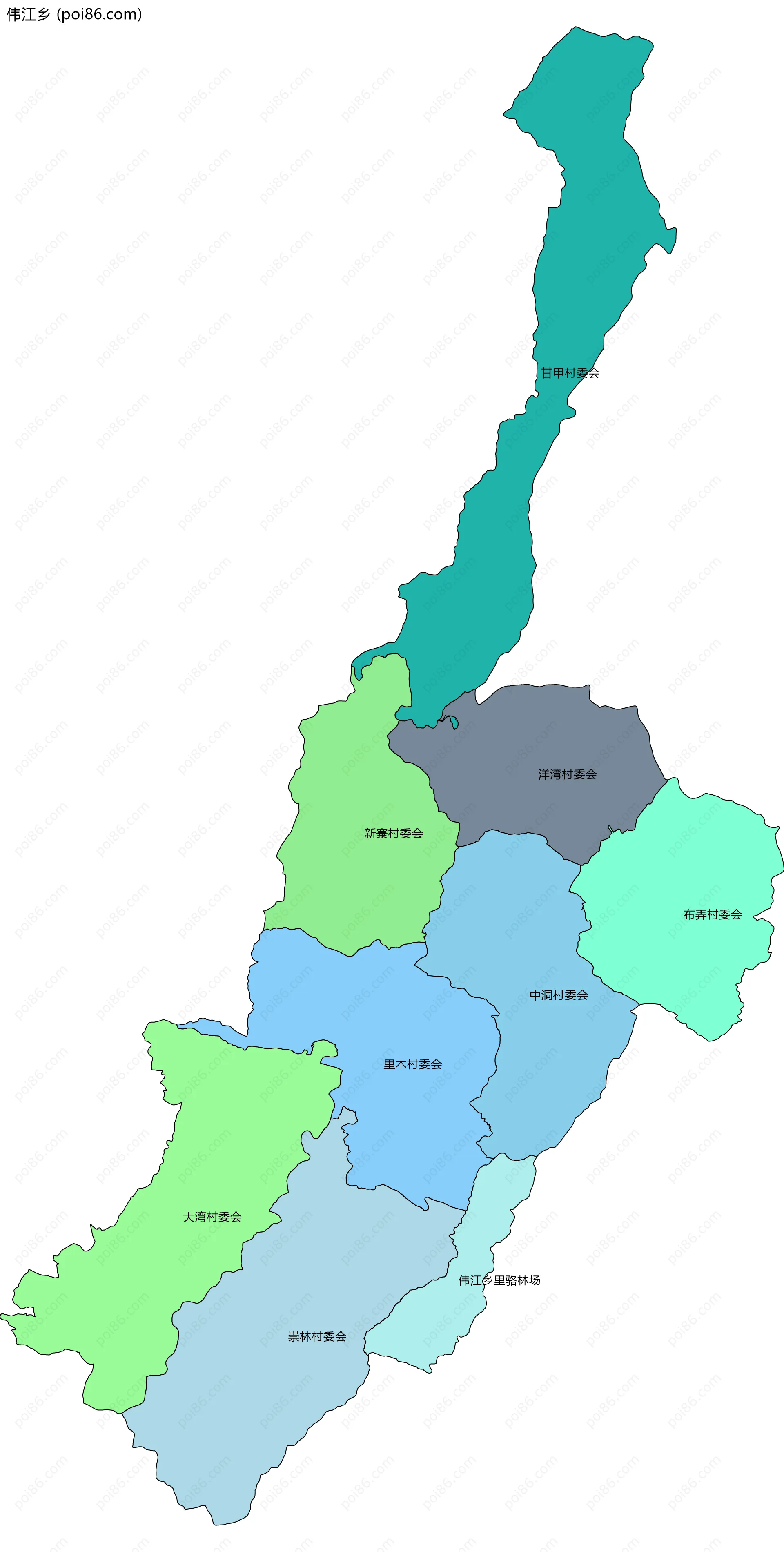 伟江乡边界地图(五级行政区划)