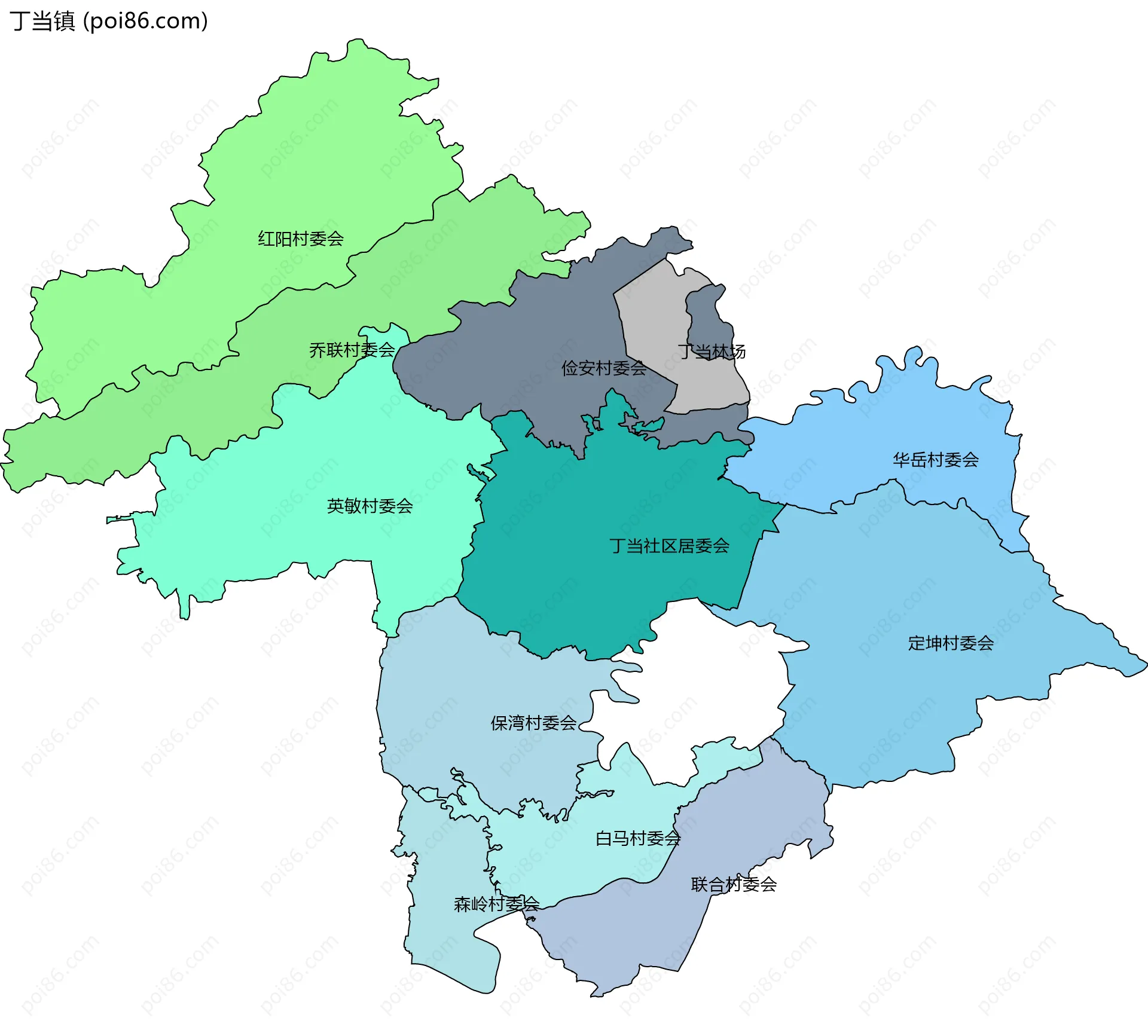 丁当镇边界地图(五级行政区划)