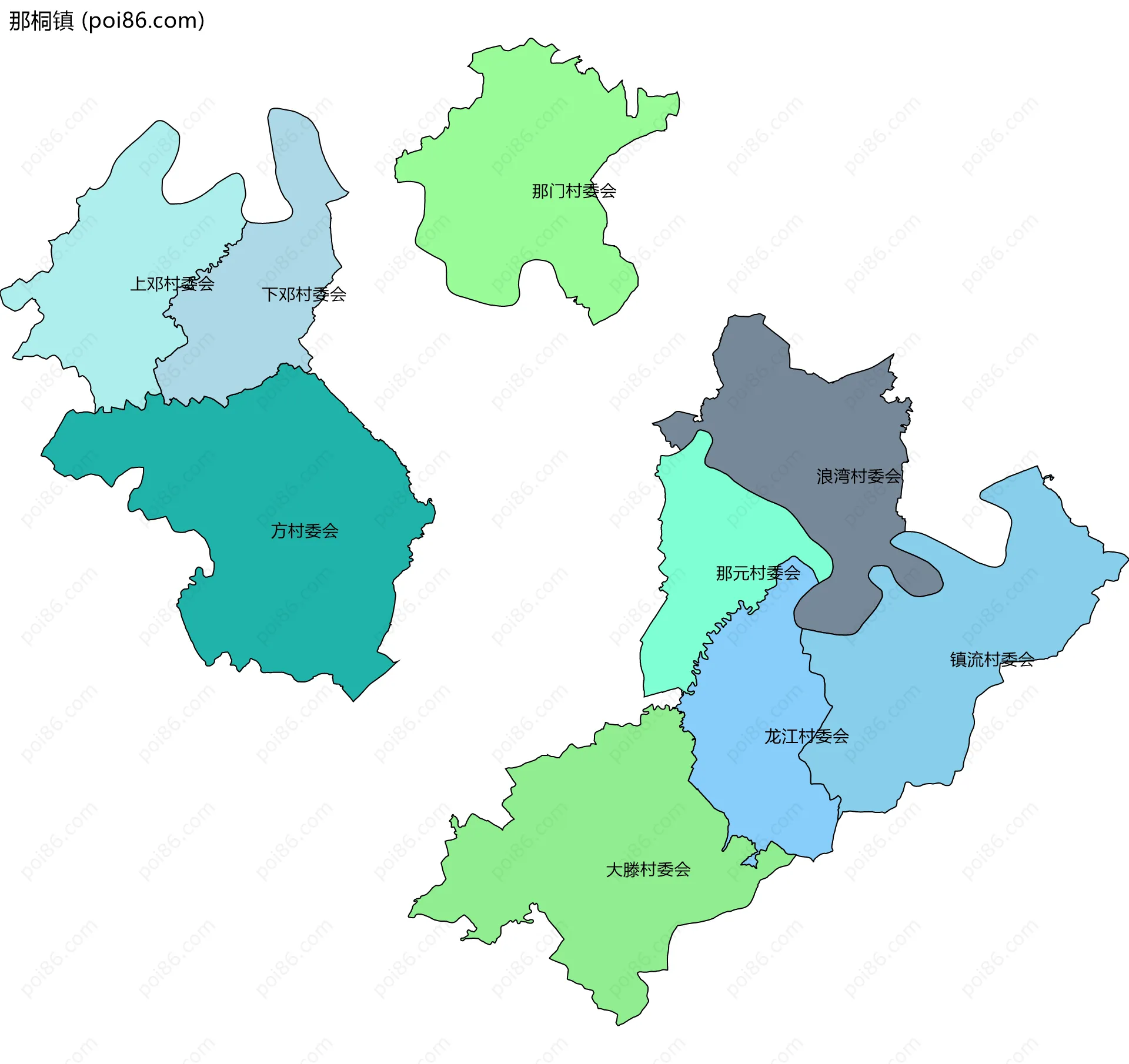 那桐镇边界地图(五级行政区划)