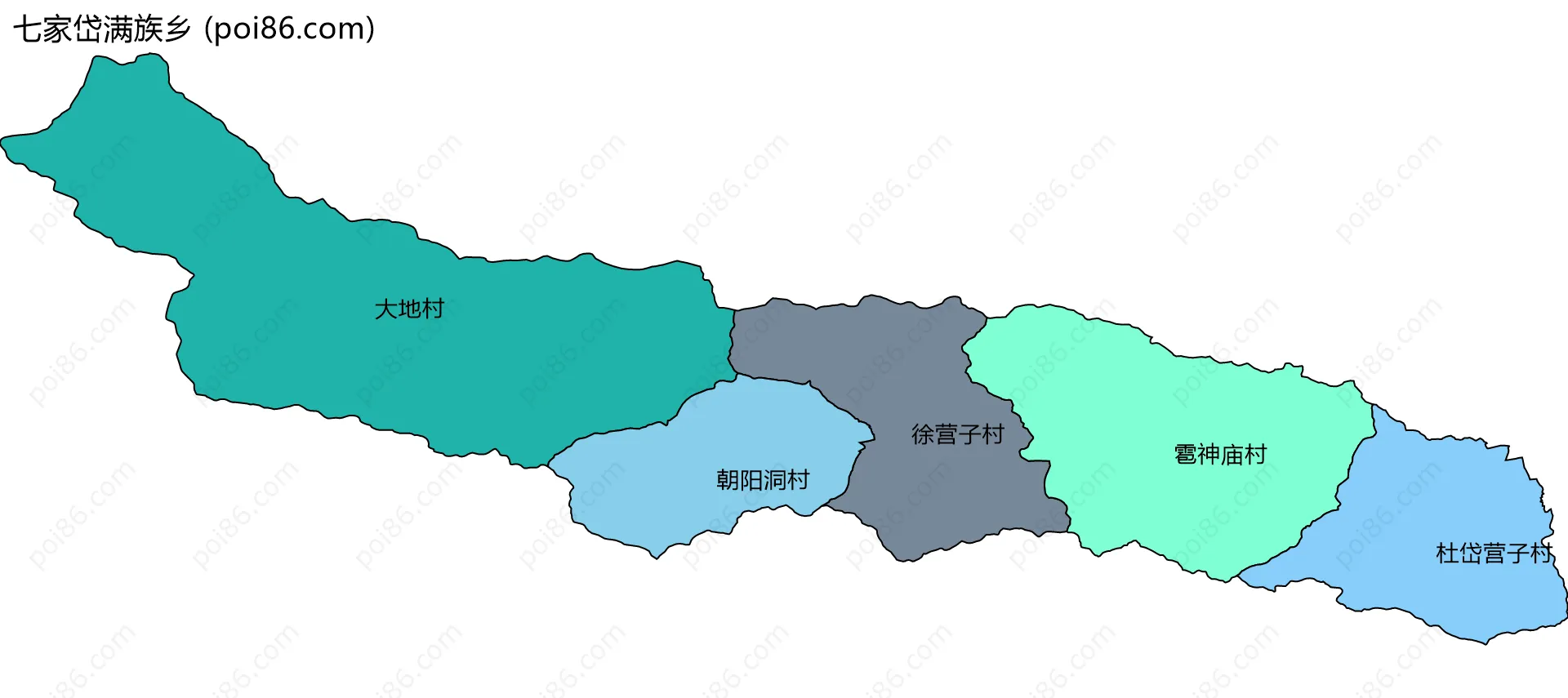 七家岱满族乡边界地图(五级行政区划)