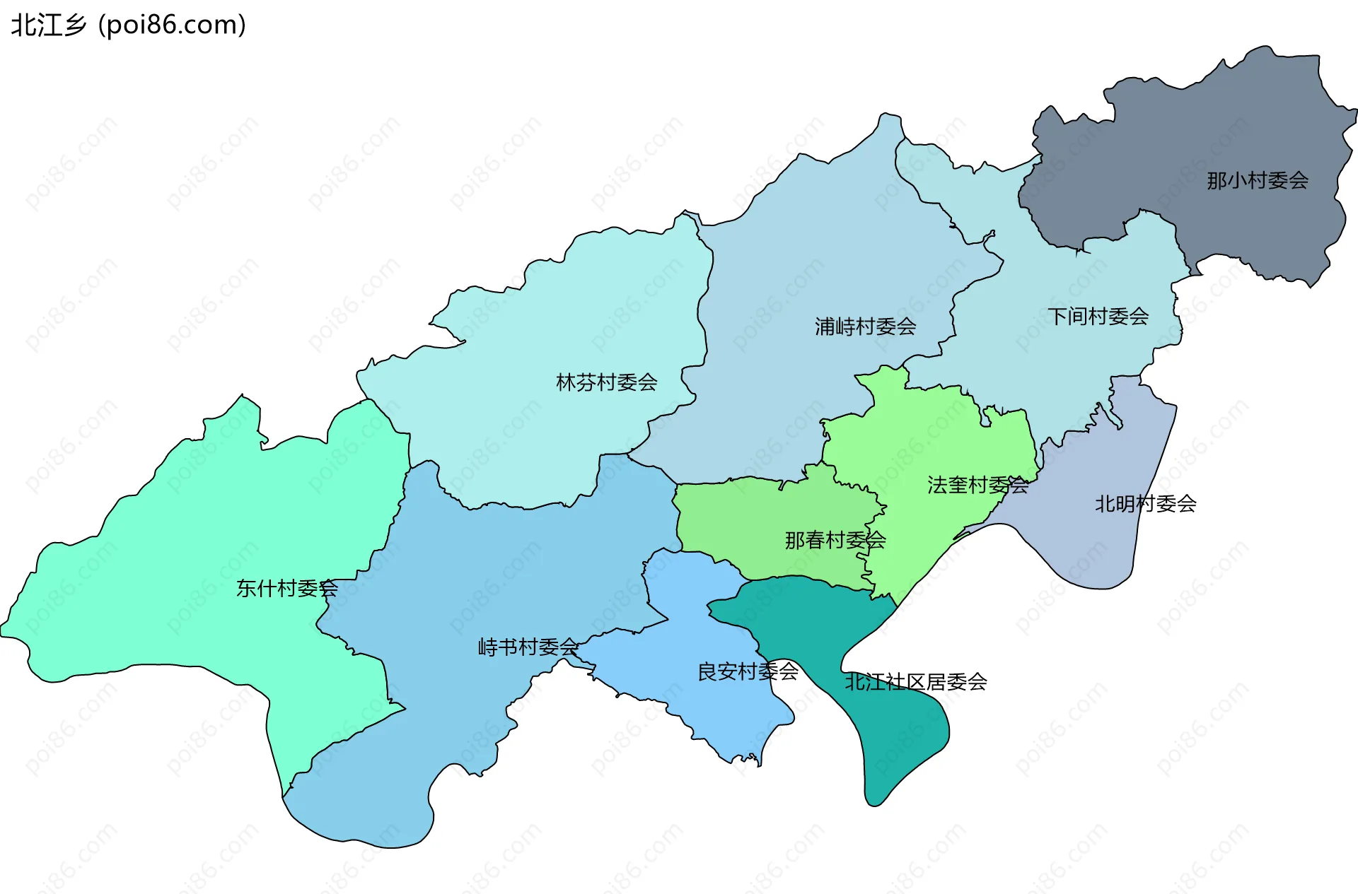 北江乡边界地图(五级行政区划)