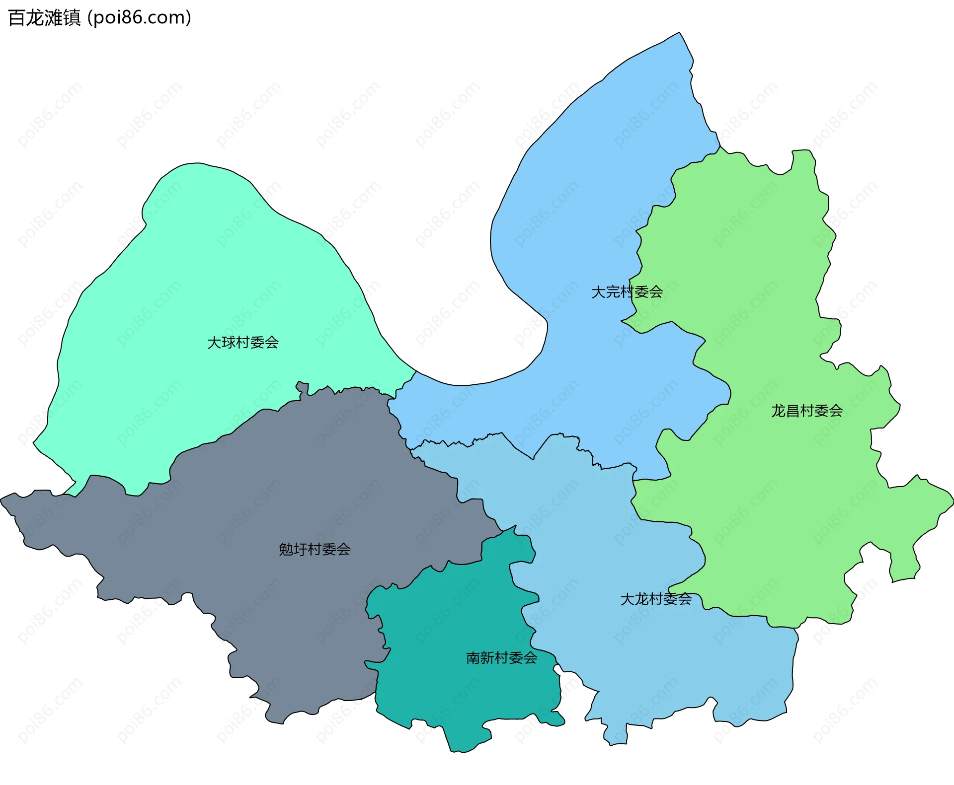 百龙滩镇边界地图(五级行政区划)