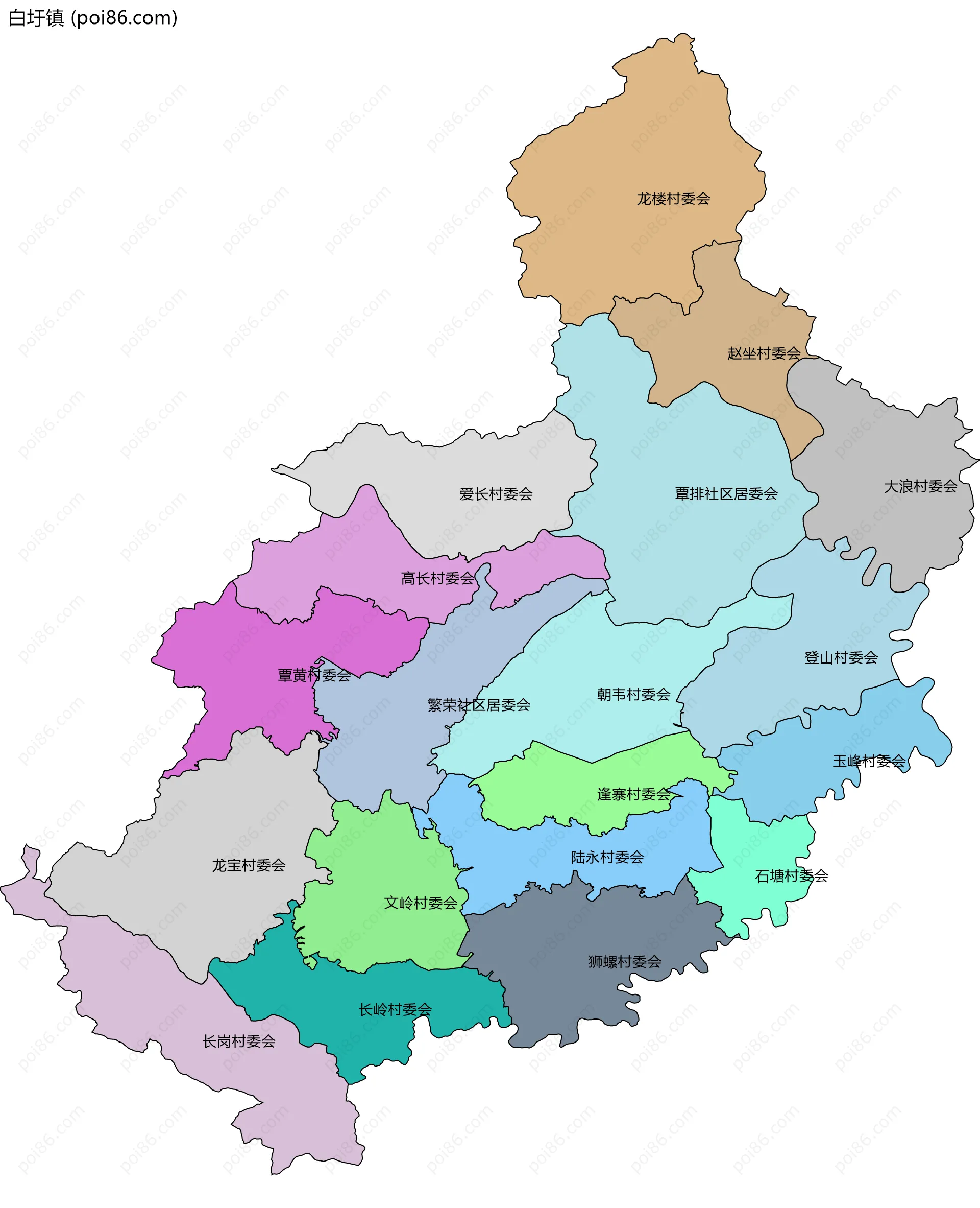 白圩镇边界地图(五级行政区划)