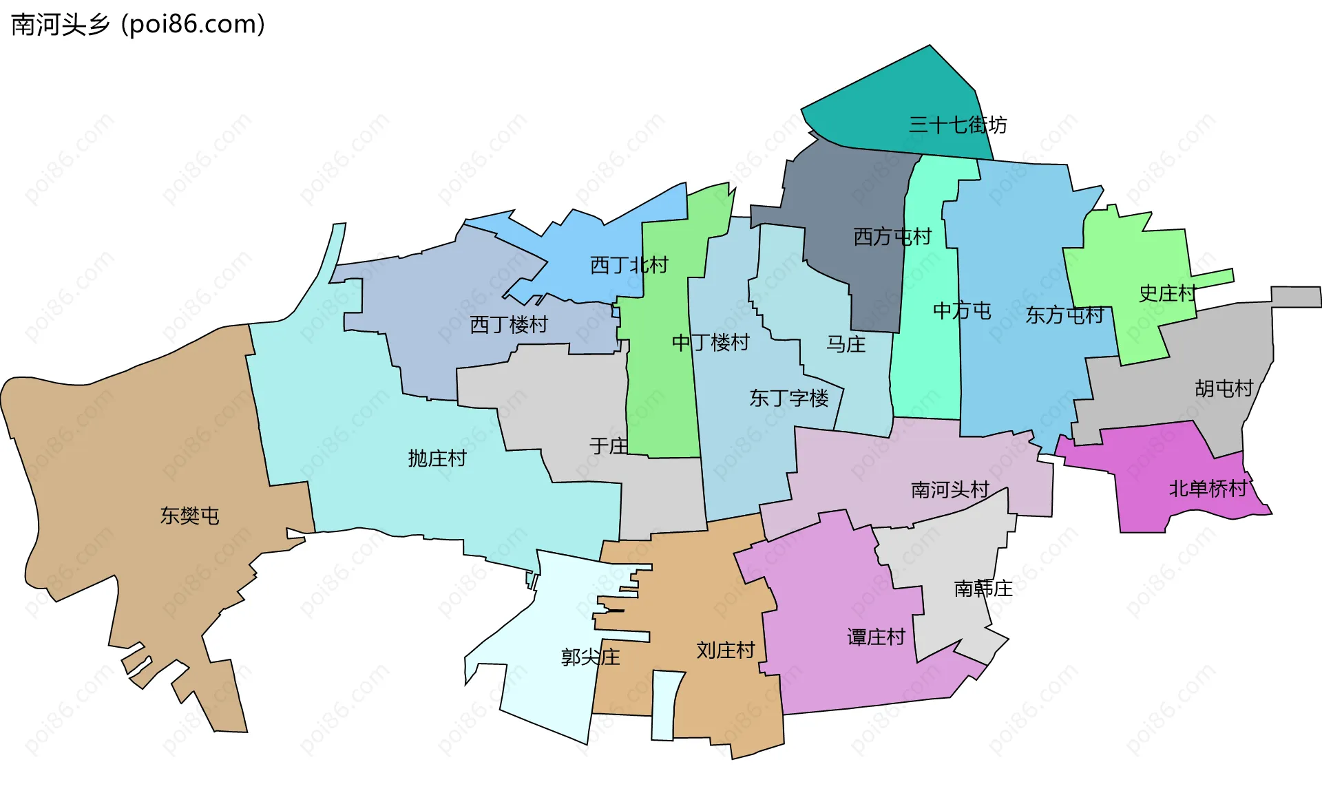 南河头乡边界地图(五级行政区划)