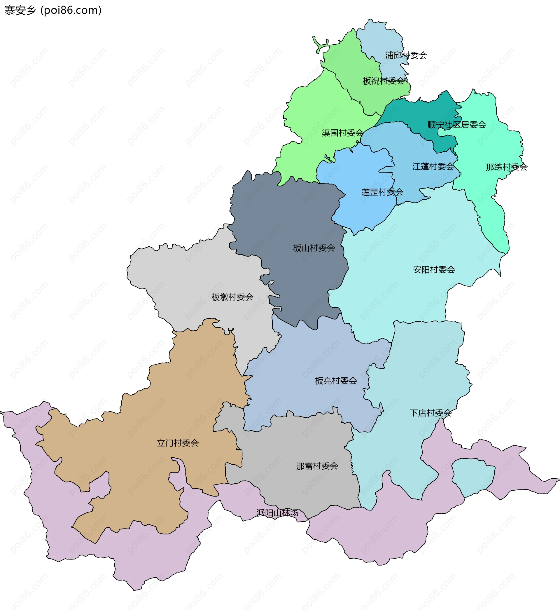 寨安乡边界地图(五级行政区划)