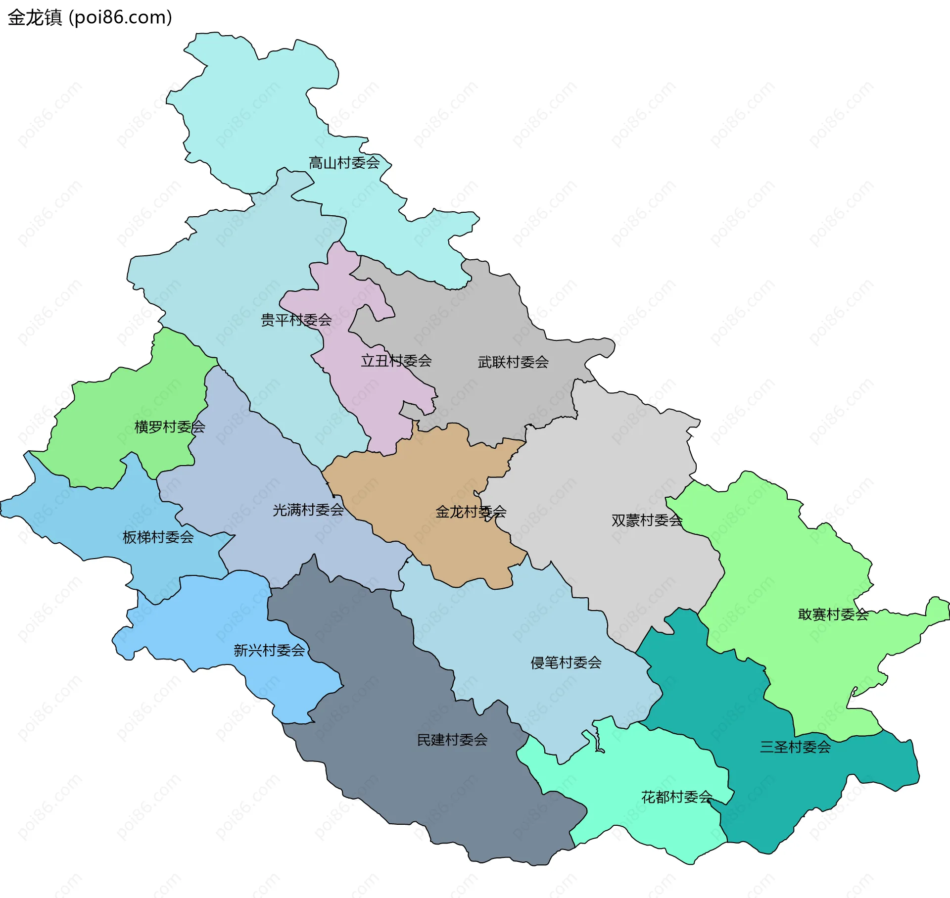 金龙镇边界地图(五级行政区划)