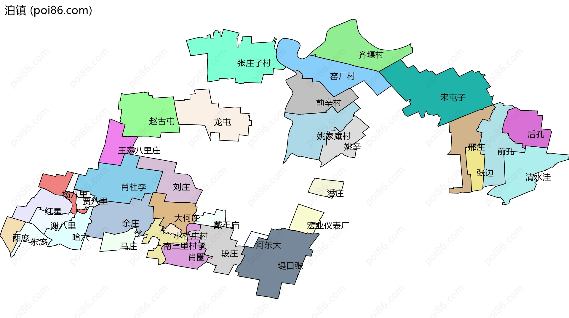 泊镇边界地图(五级行政区划)