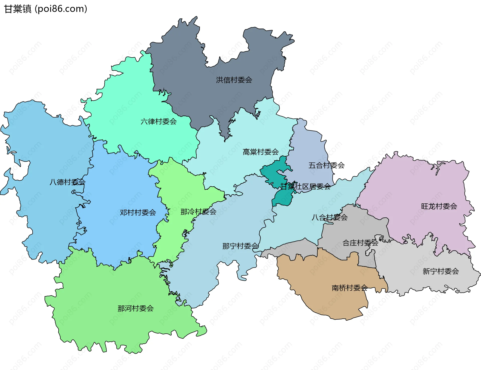 甘棠镇边界地图(五级行政区划)
