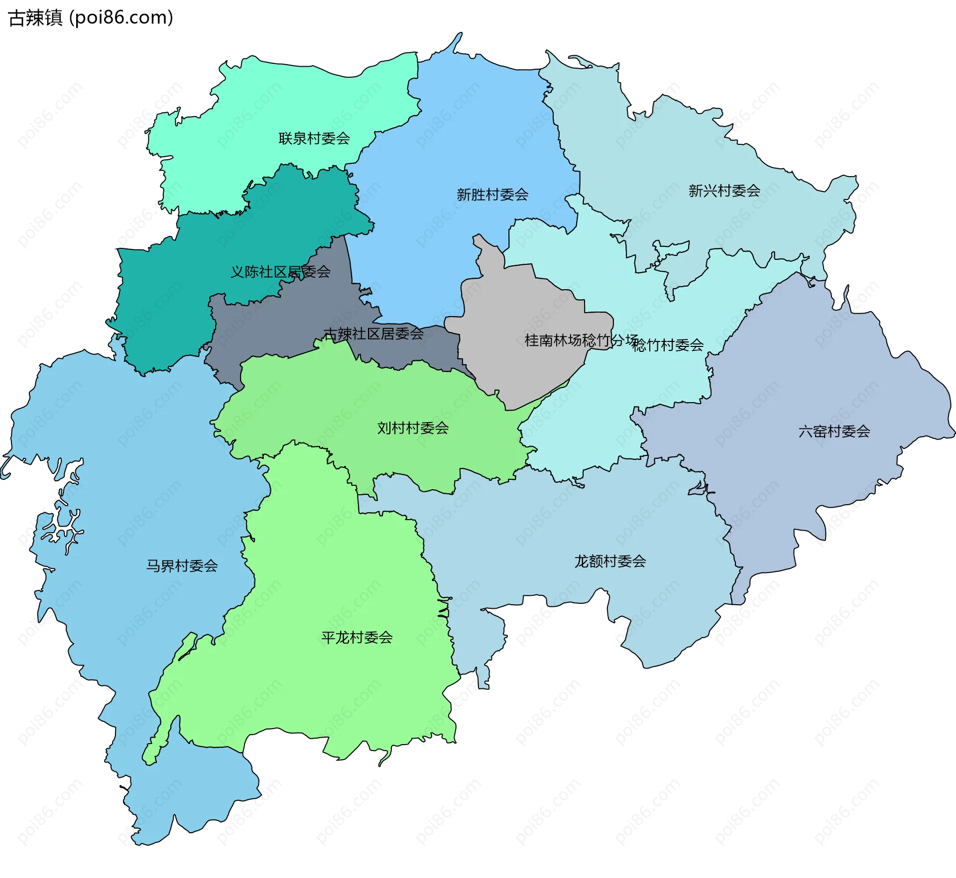 古辣镇边界地图(五级行政区划)