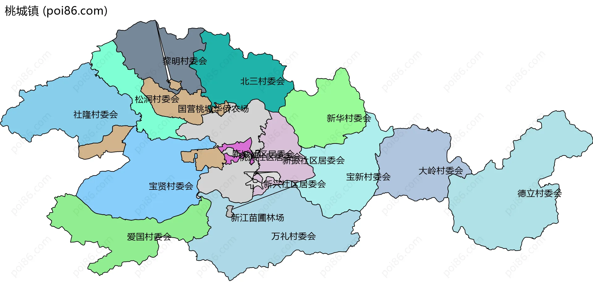 桃城镇边界地图(五级行政区划)
