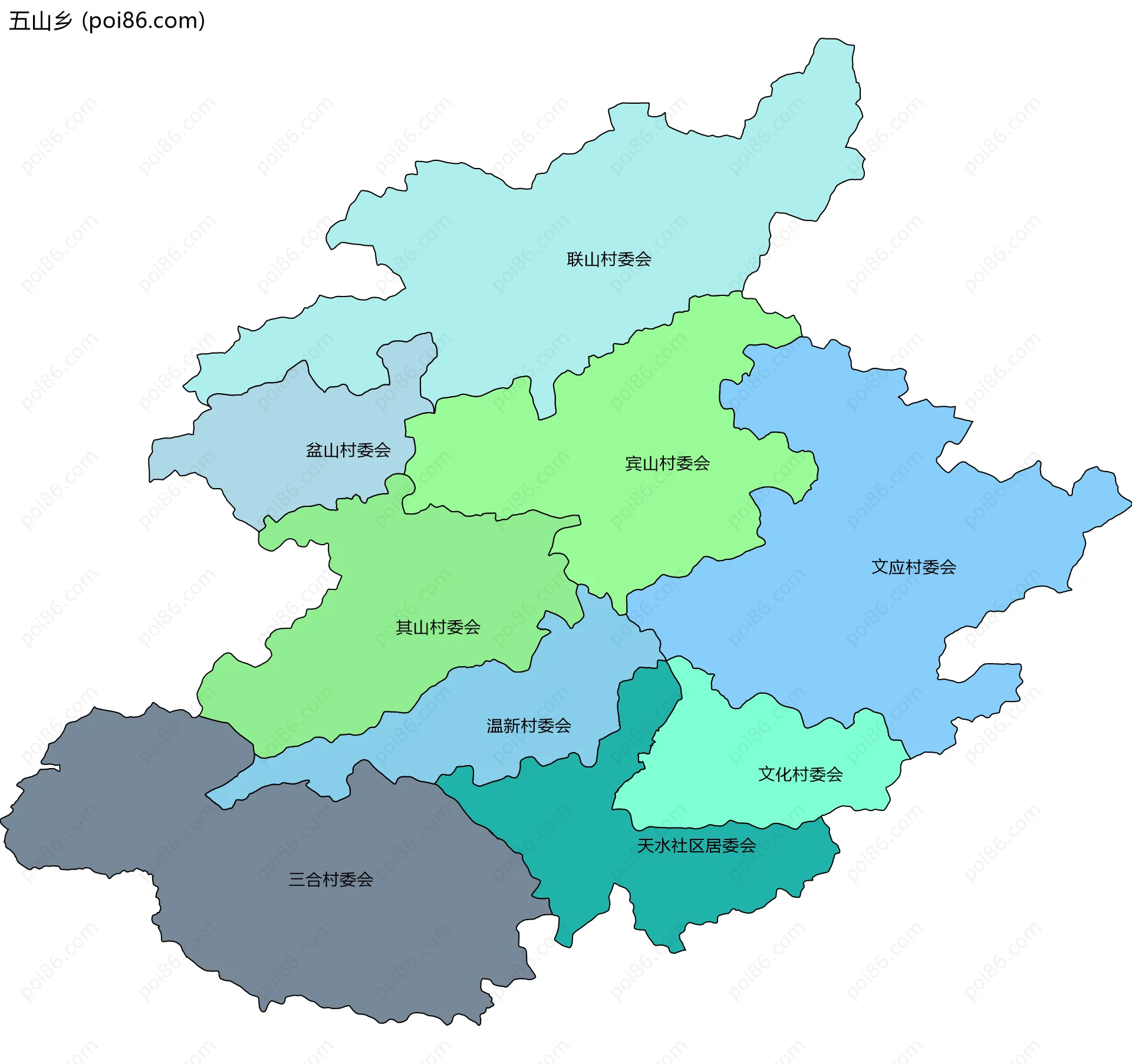 五山乡边界地图(五级行政区划)