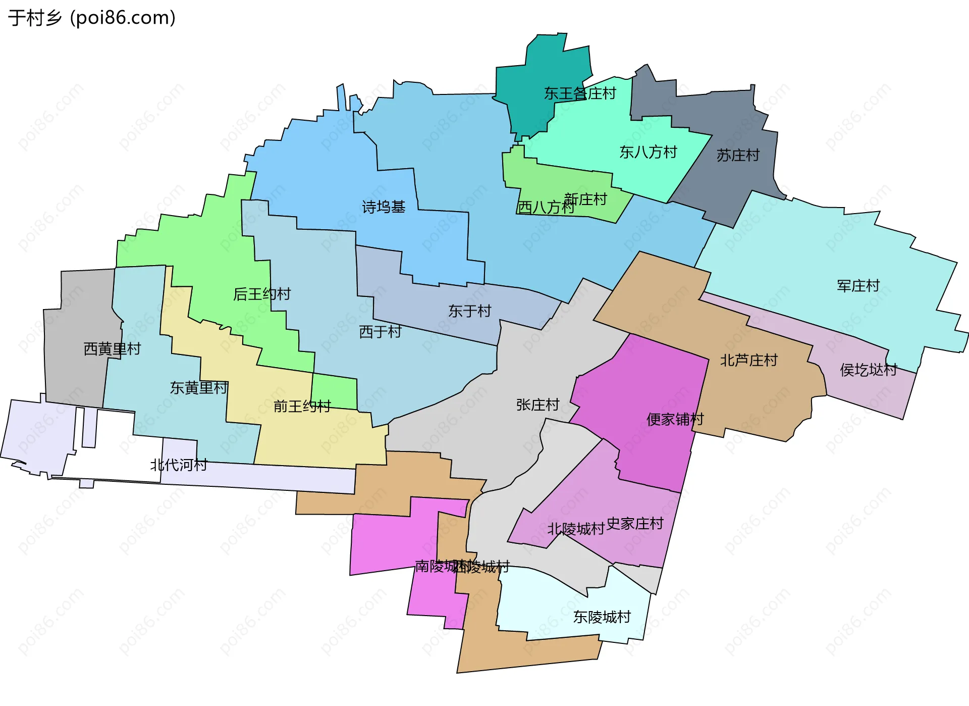 于村乡边界地图(五级行政区划)