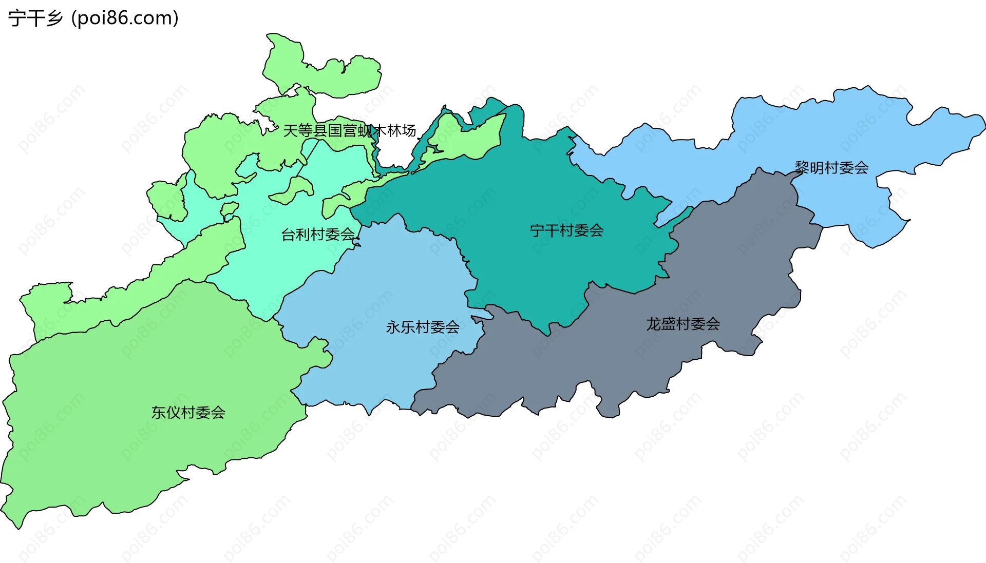 宁干乡边界地图(五级行政区划)