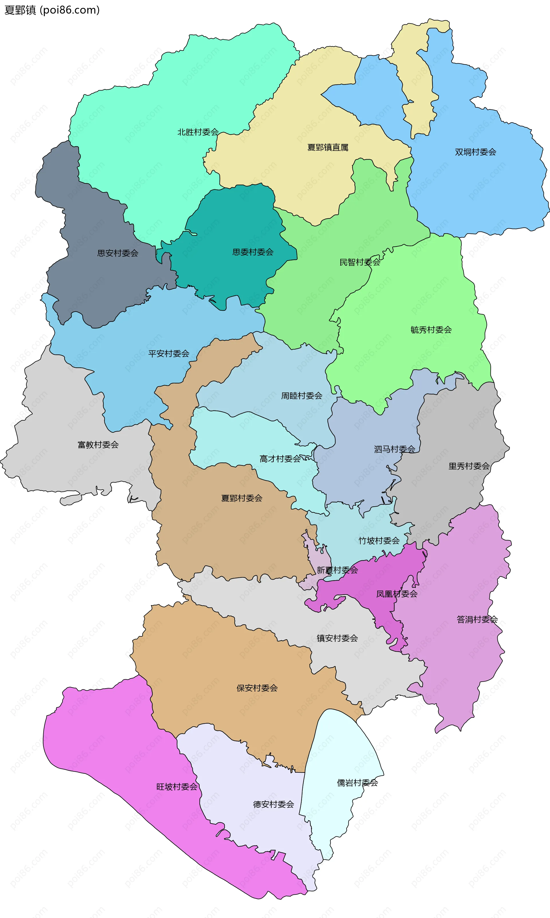 夏郢镇边界地图(五级行政区划)