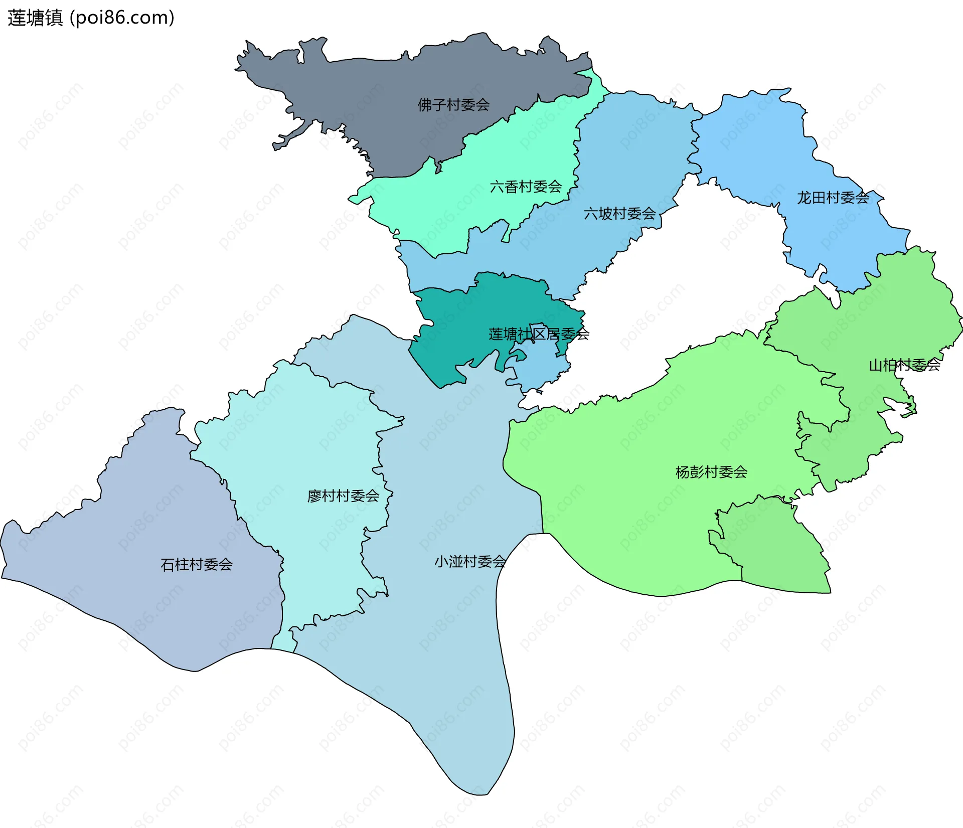 莲塘镇边界地图(五级行政区划)