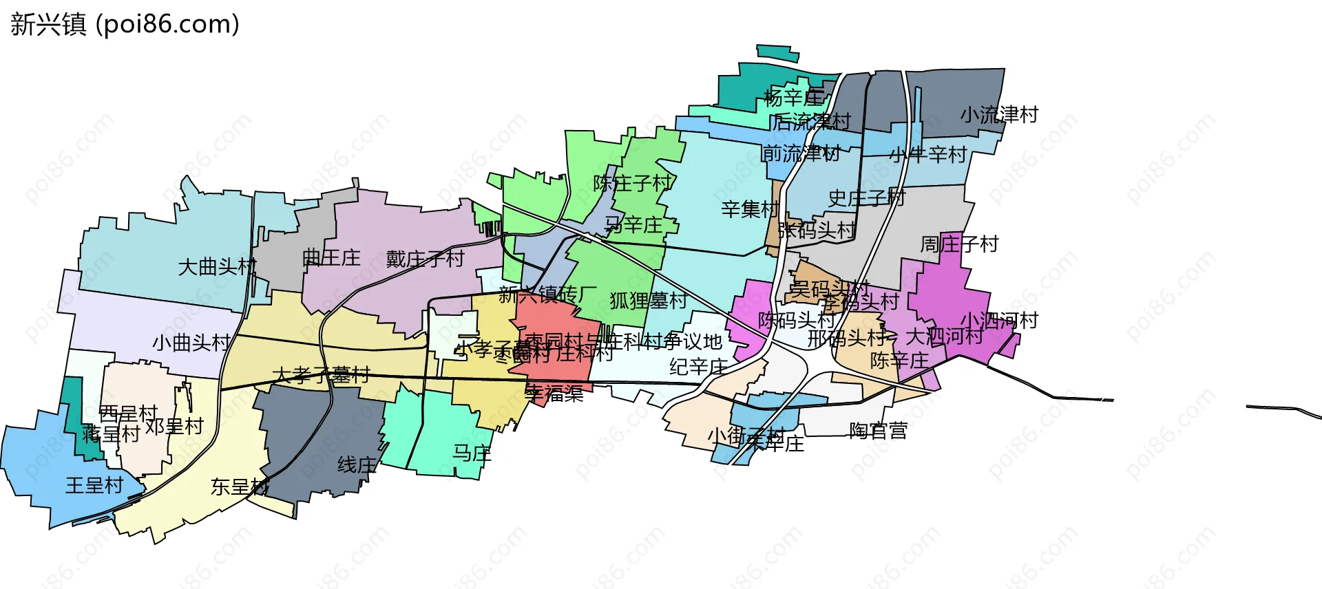 新兴镇边界地图(五级行政区划)