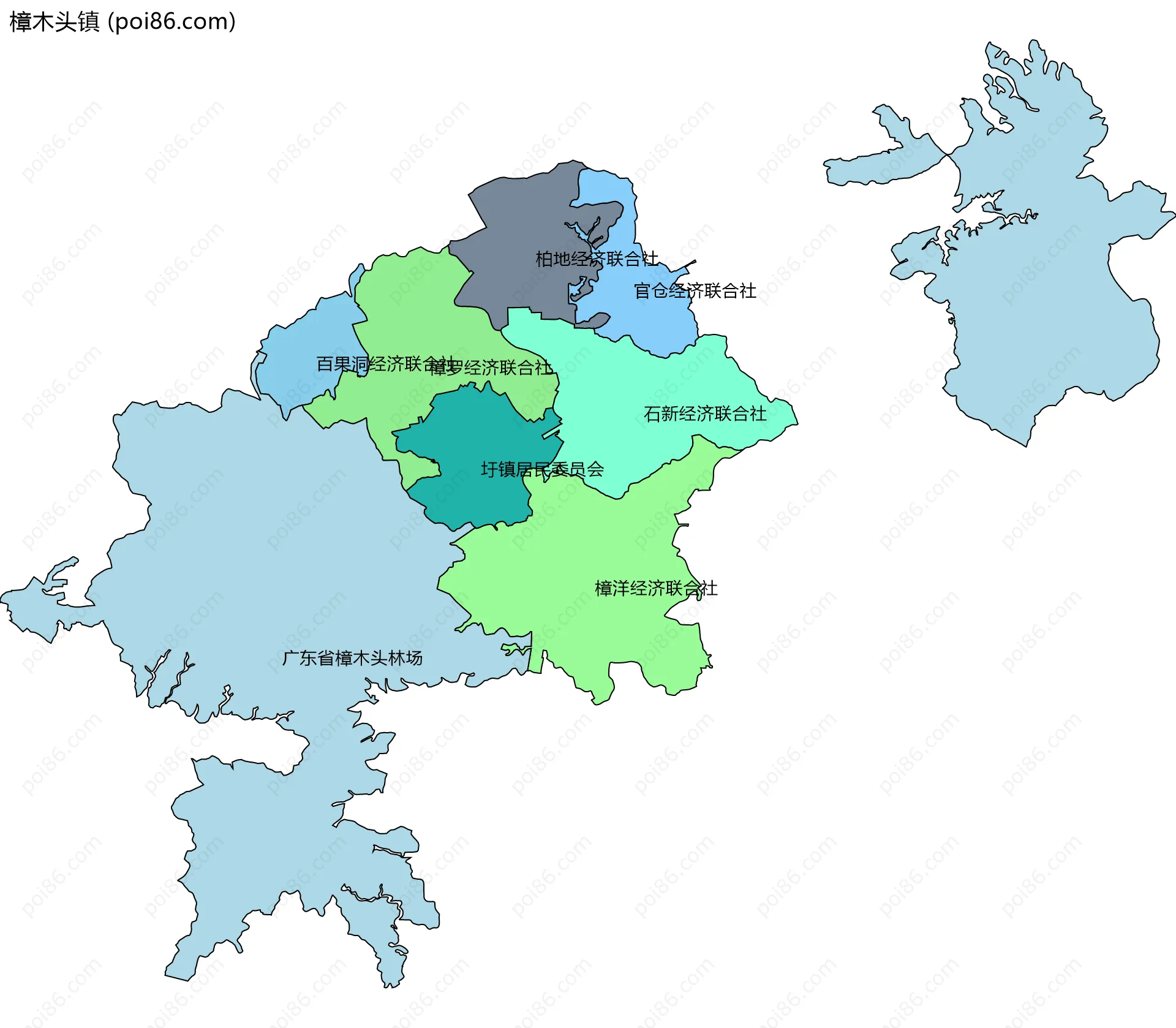 樟木头镇边界地图(五级行政区划)