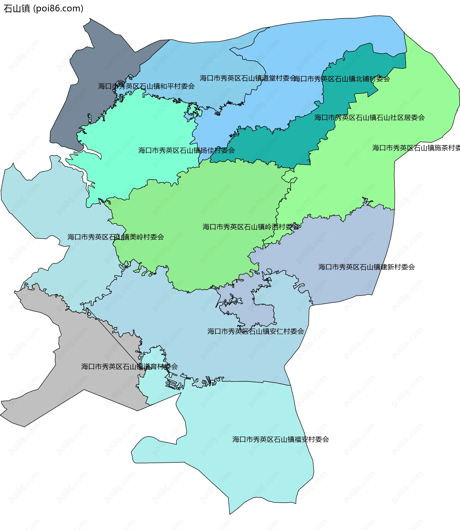 石山镇边界地图(五级行政区划)