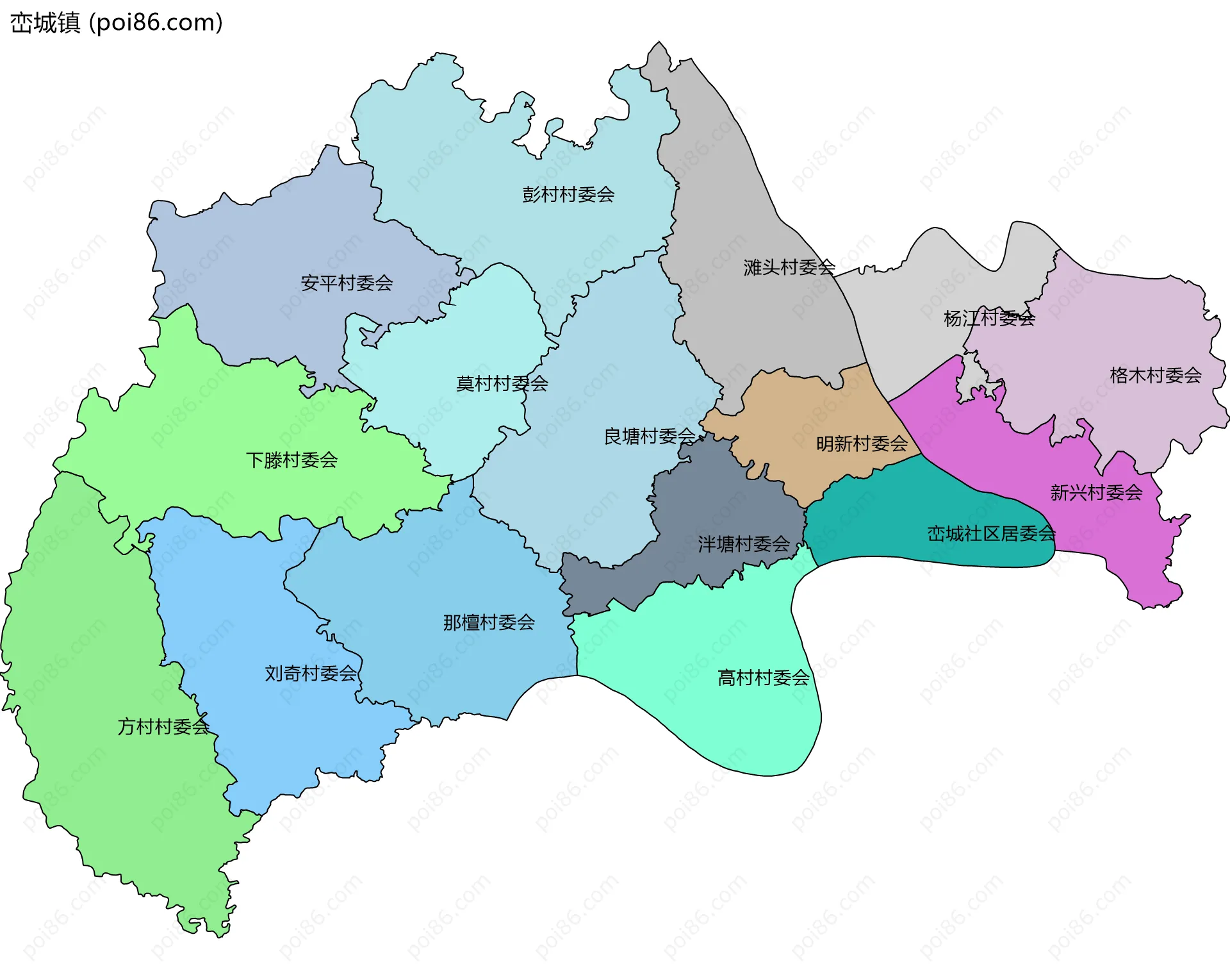 峦城镇边界地图(五级行政区划)