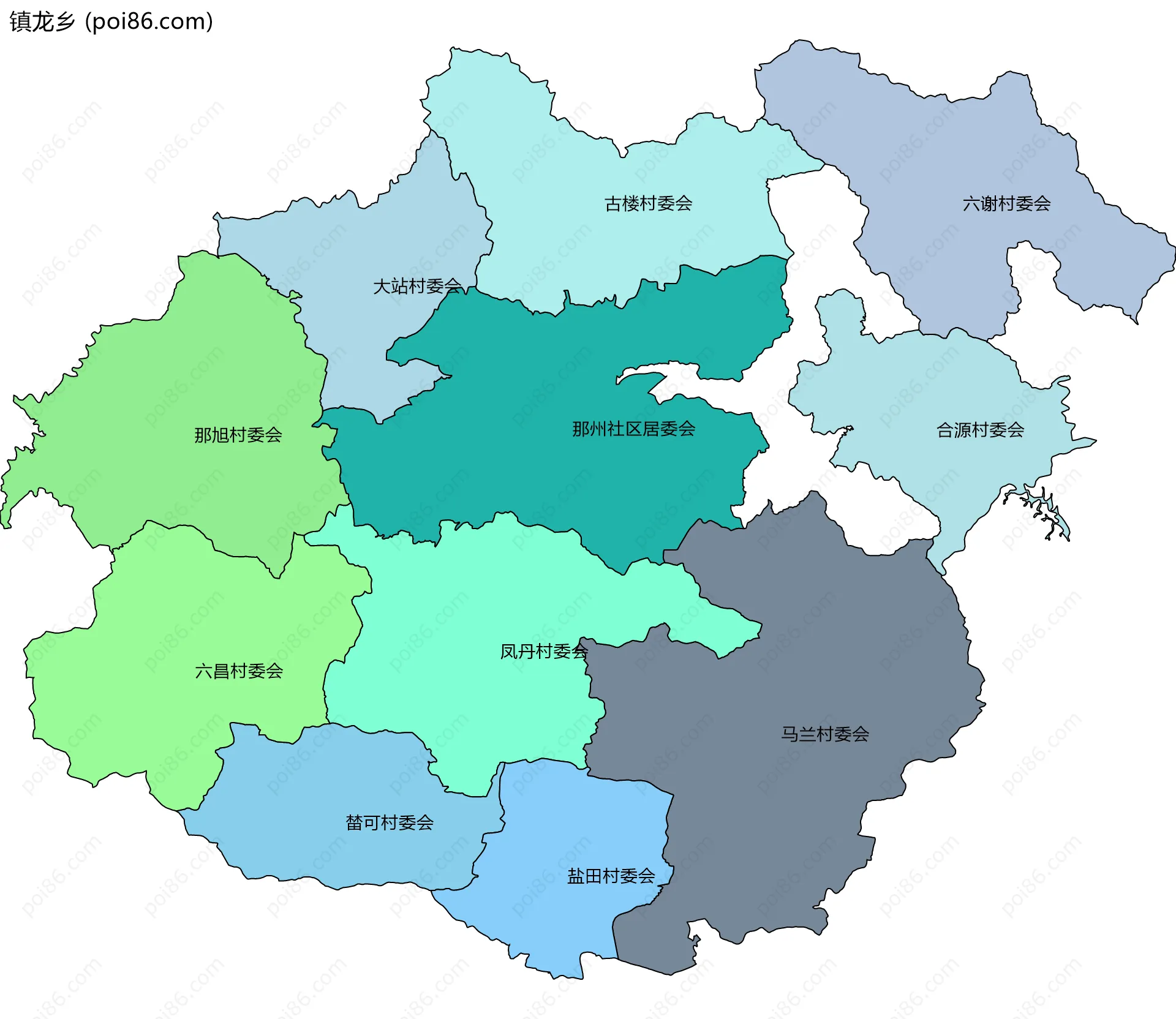 镇龙乡边界地图(五级行政区划)