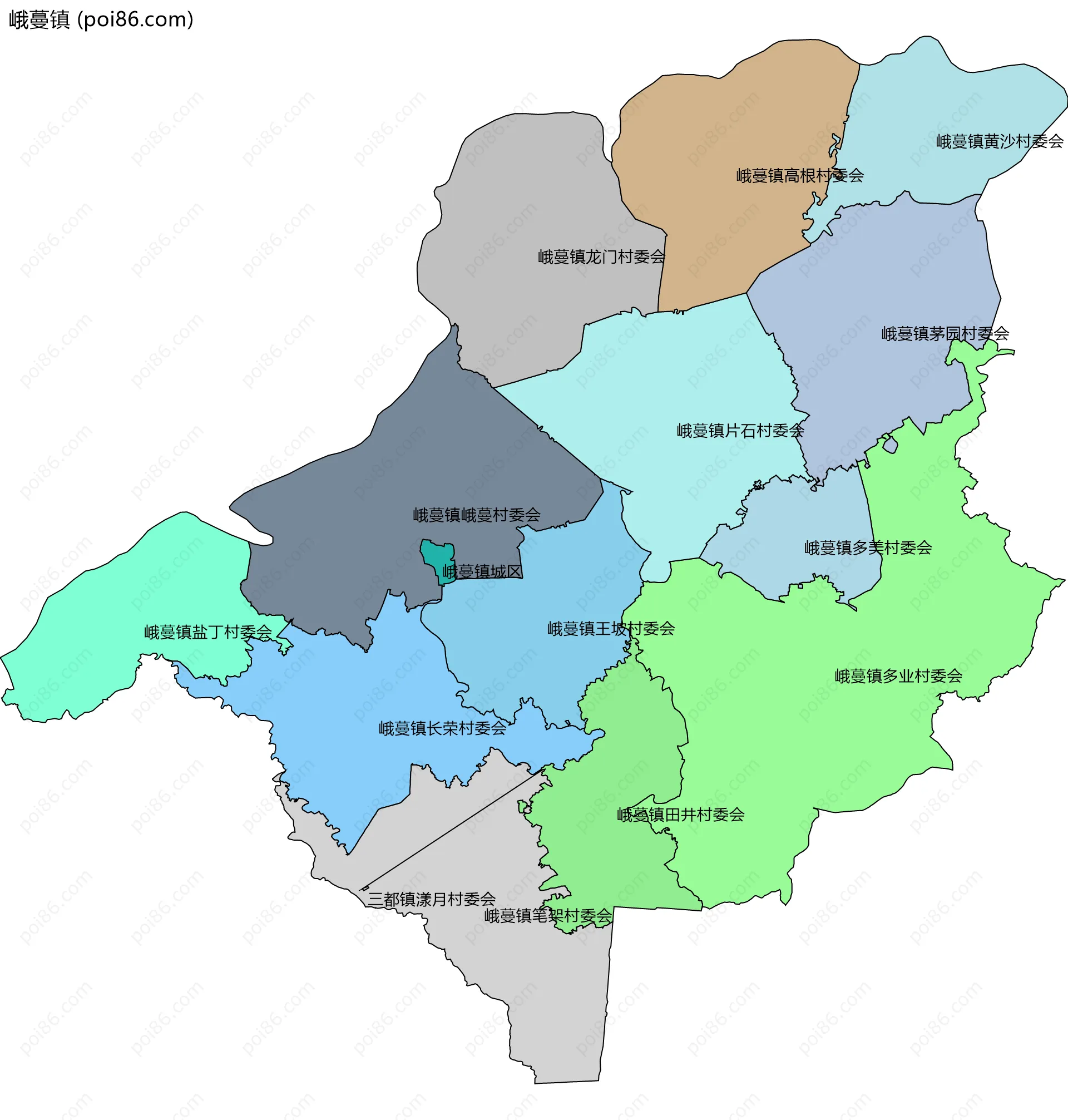 峨蔓镇边界地图(五级行政区划)