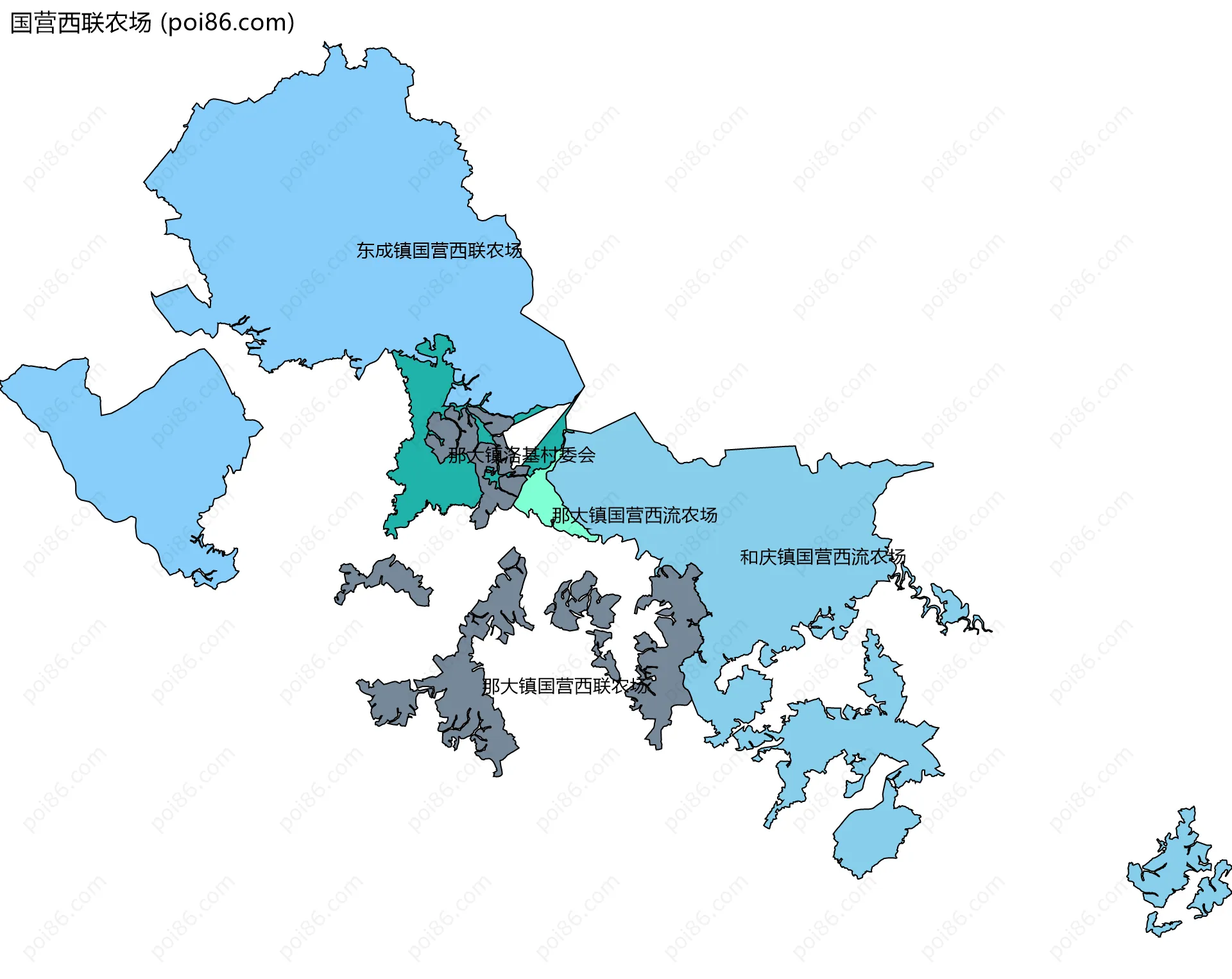国营西联农场边界地图(五级行政区划)