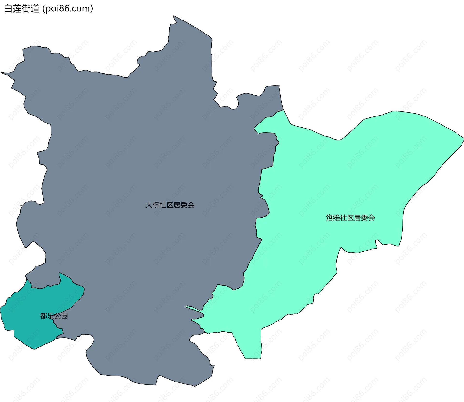 白莲街道边界地图(五级行政区划)