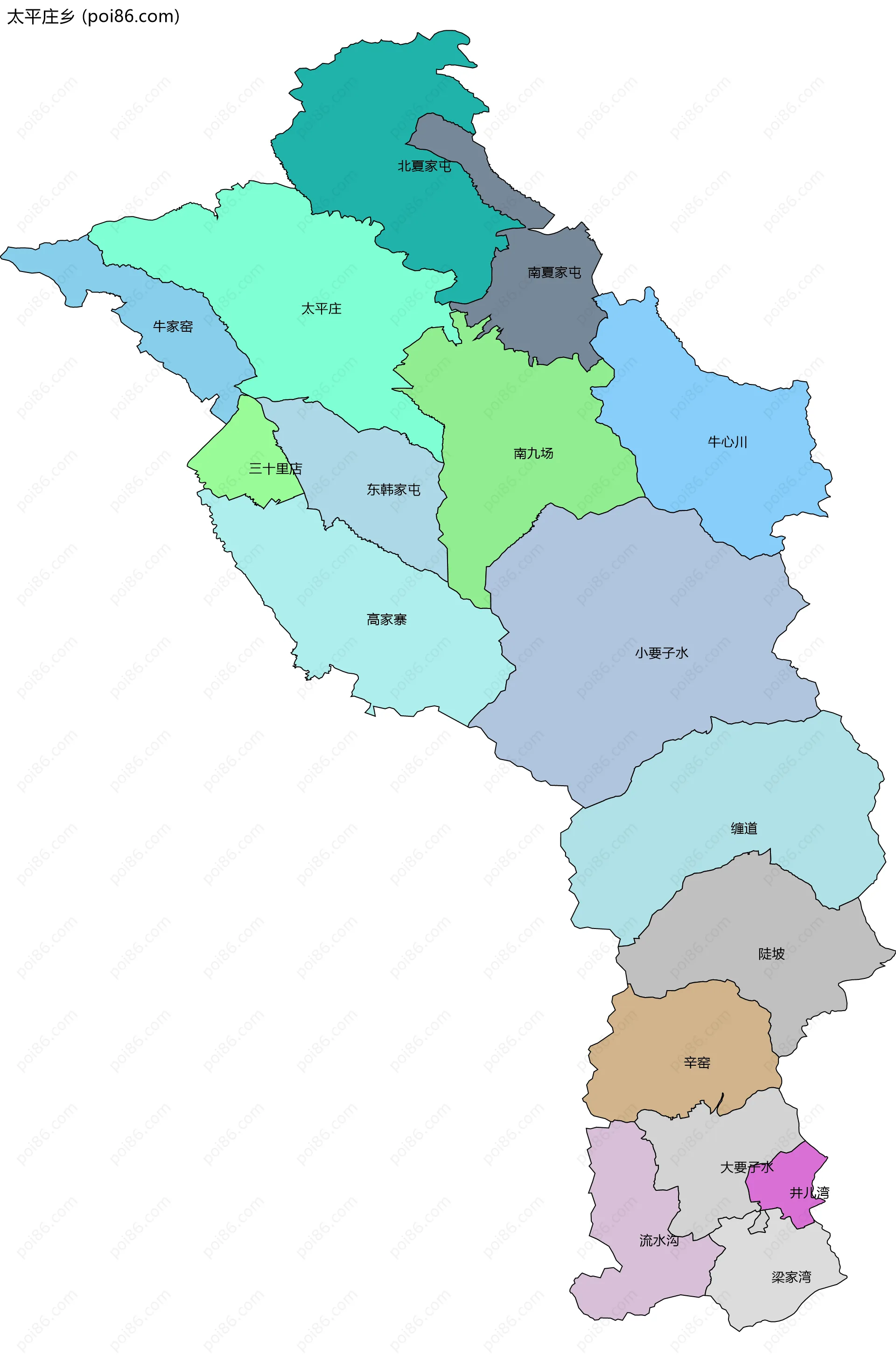 太平庄乡边界地图(五级行政区划)