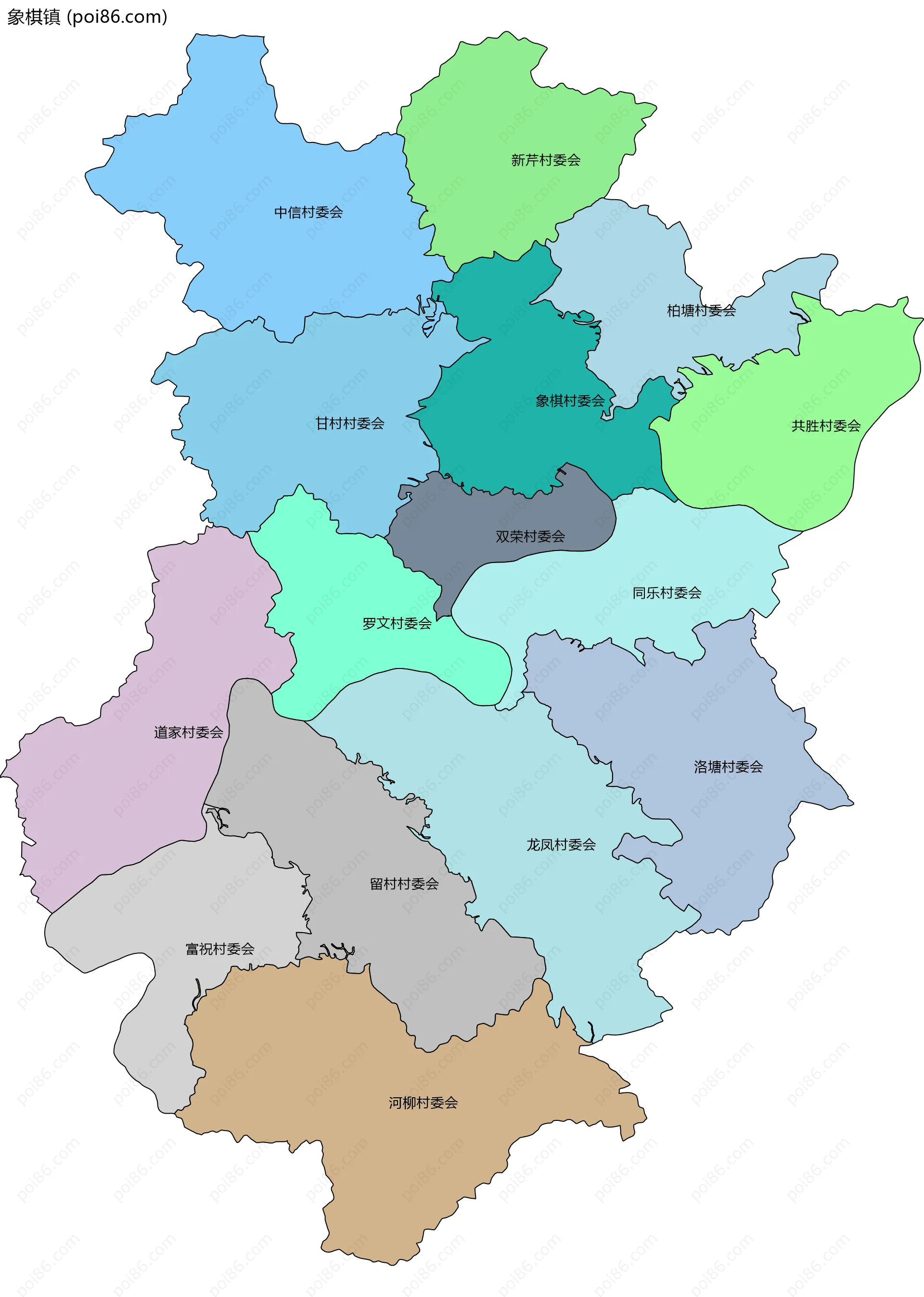 象棋镇边界地图(五级行政区划)