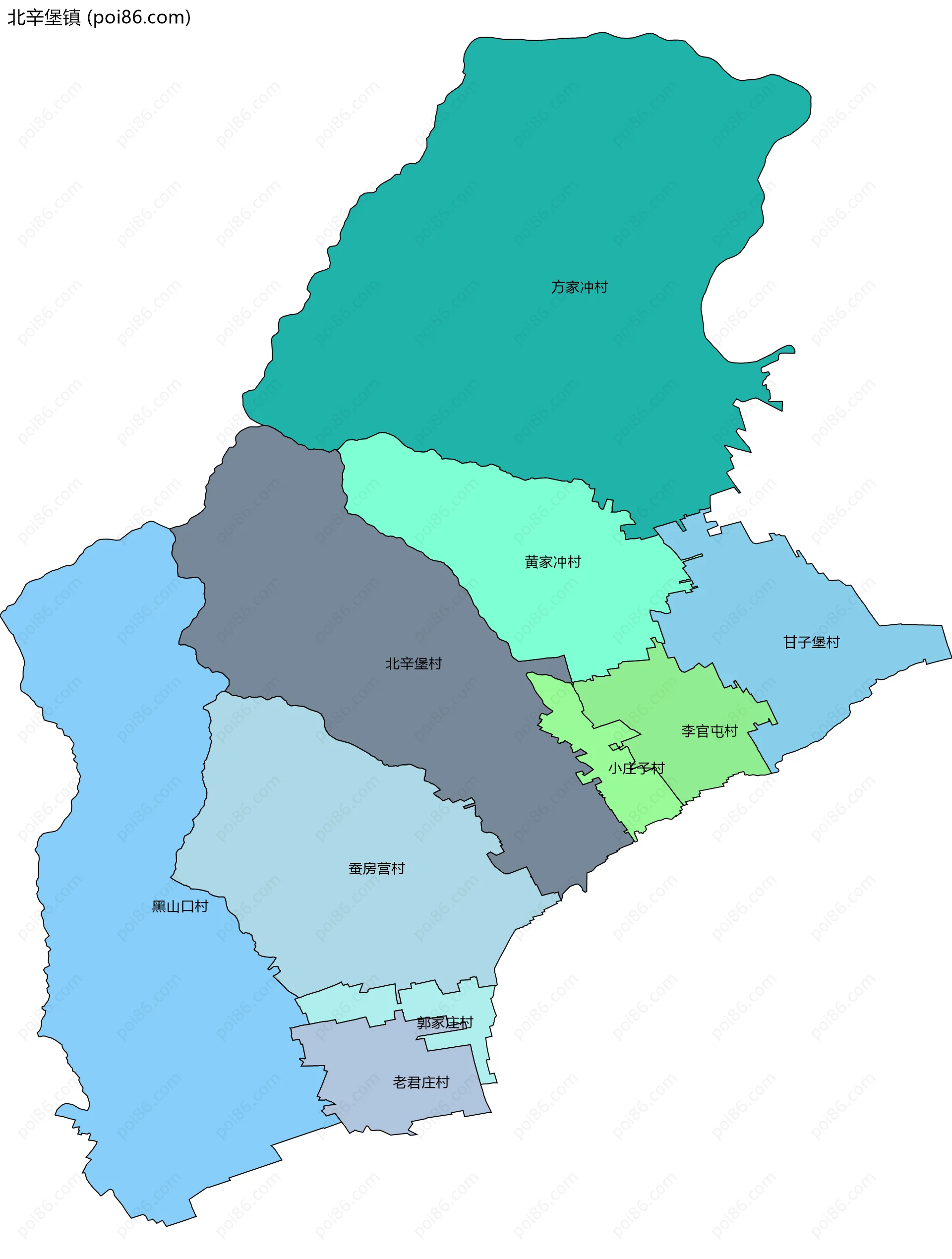 北辛堡镇边界地图(五级行政区划)