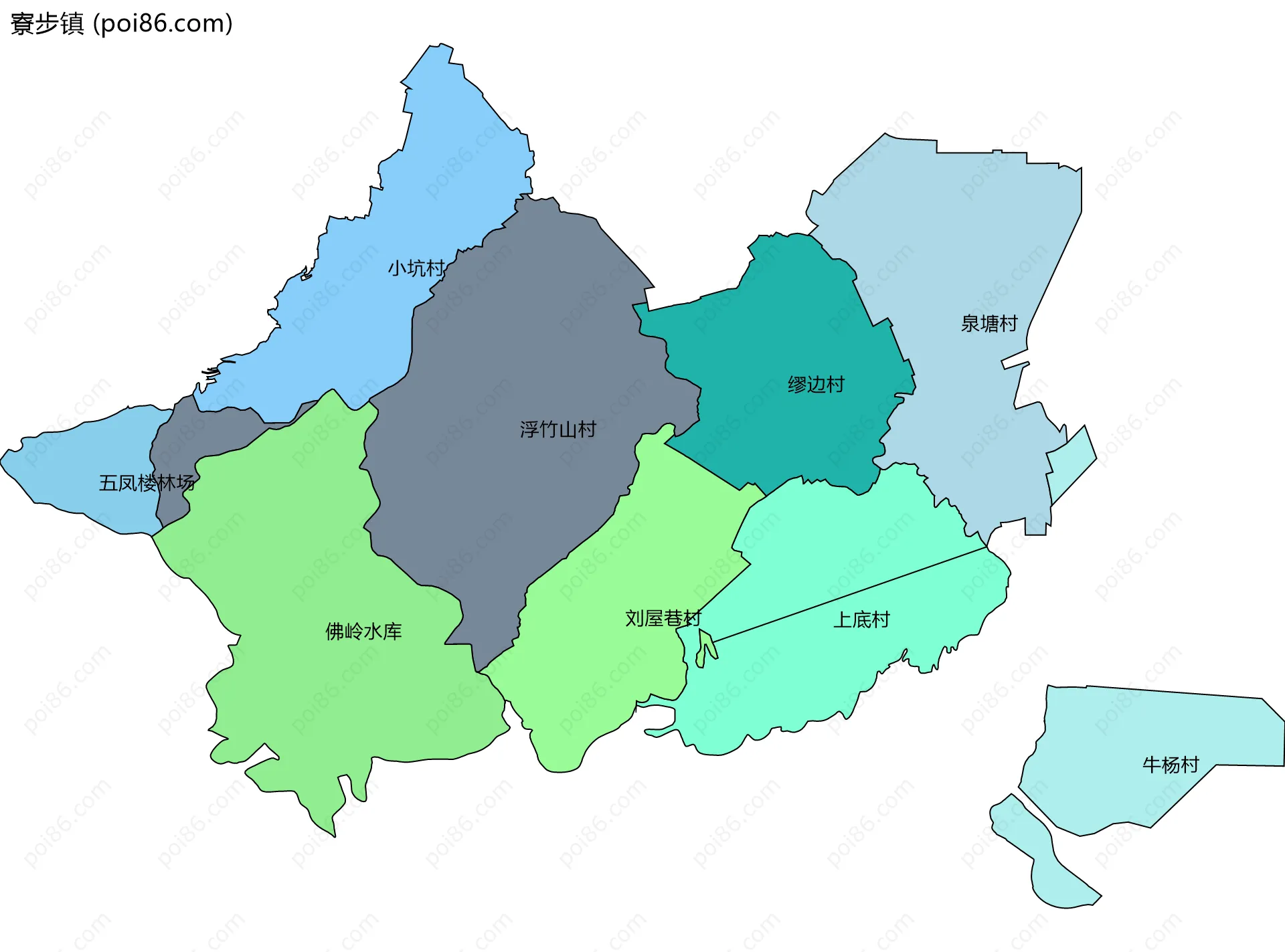 寮步镇边界地图(五级行政区划)