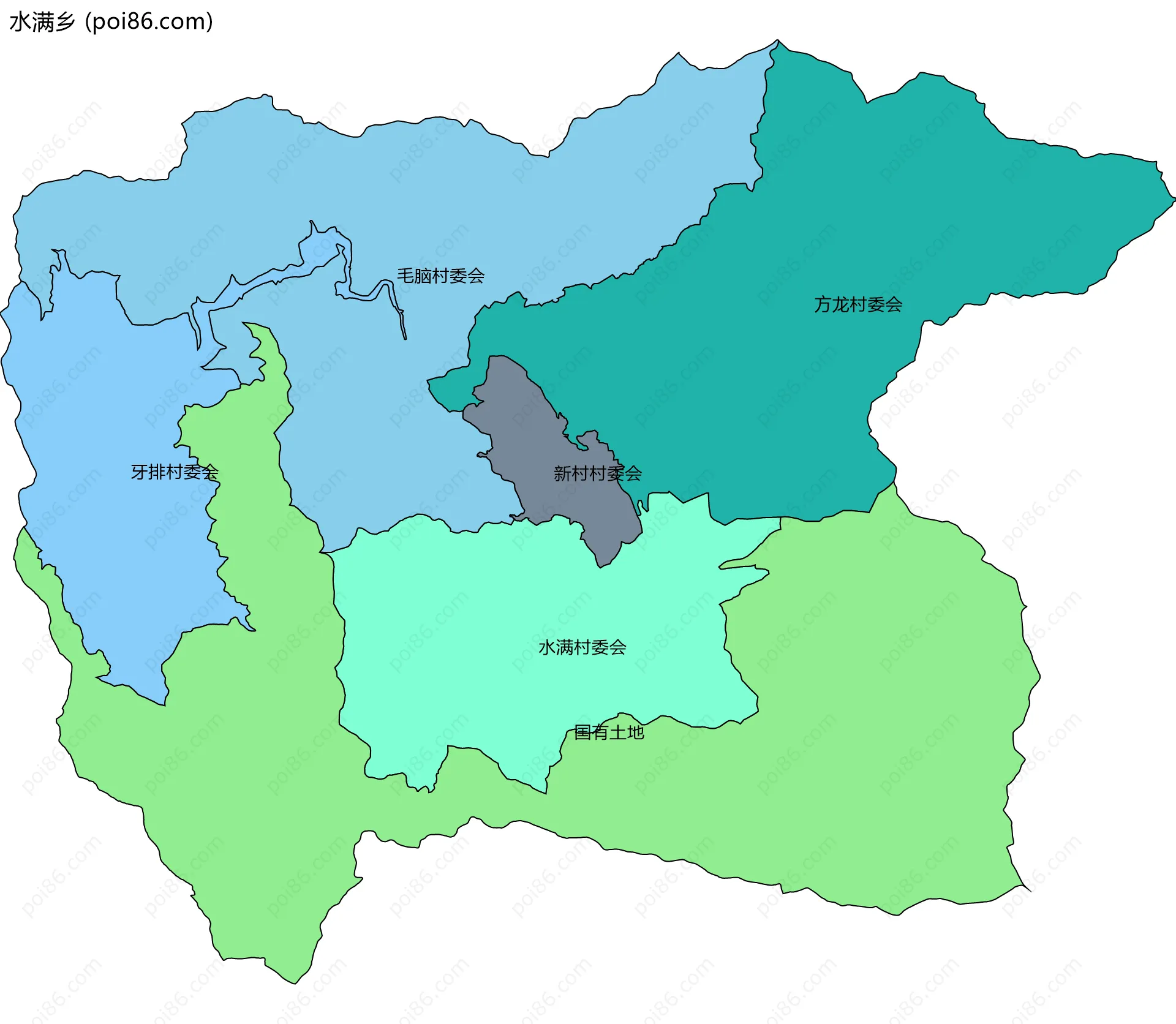 水满乡边界地图(五级行政区划)
