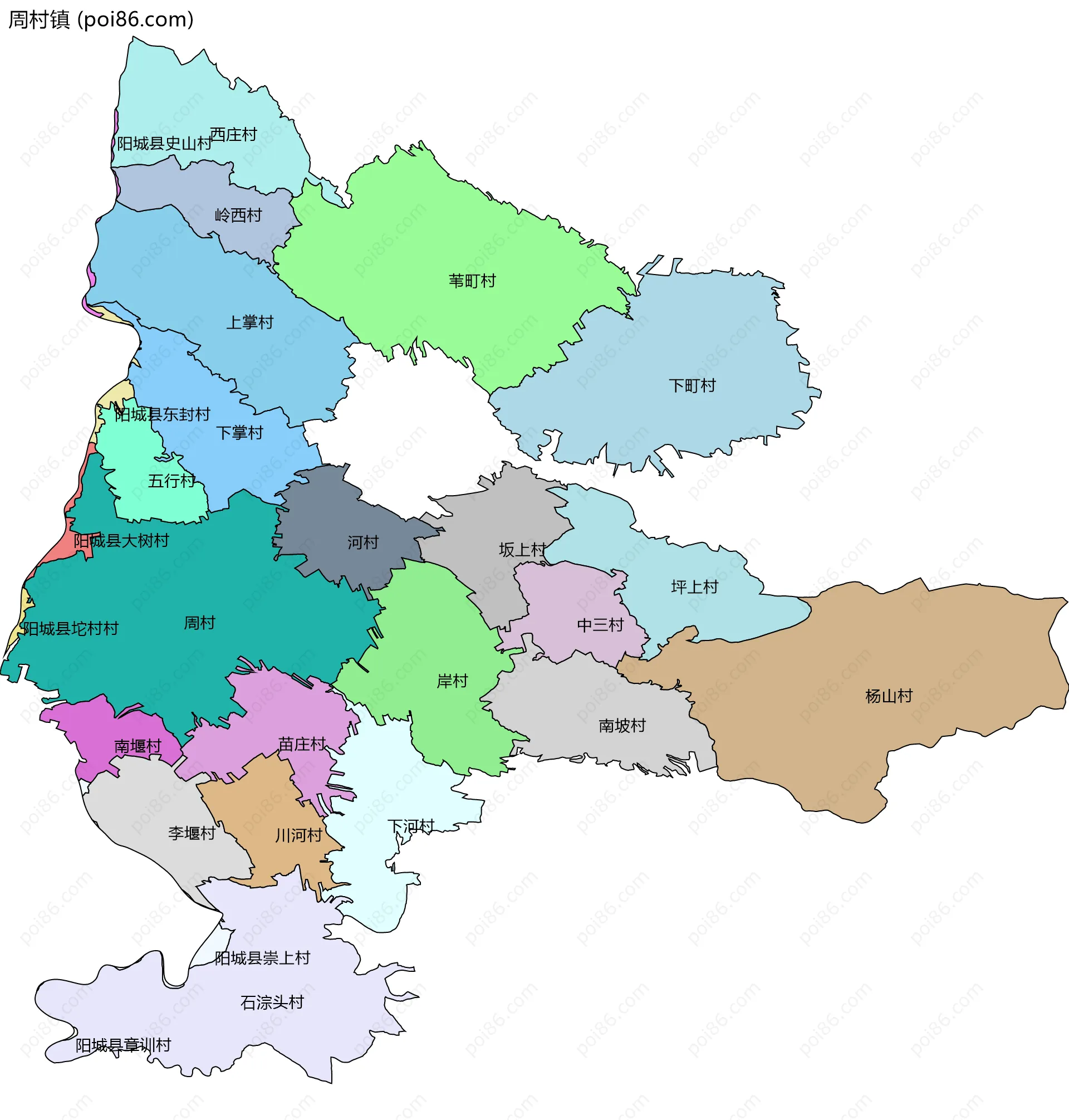 周村镇边界地图(五级行政区划)