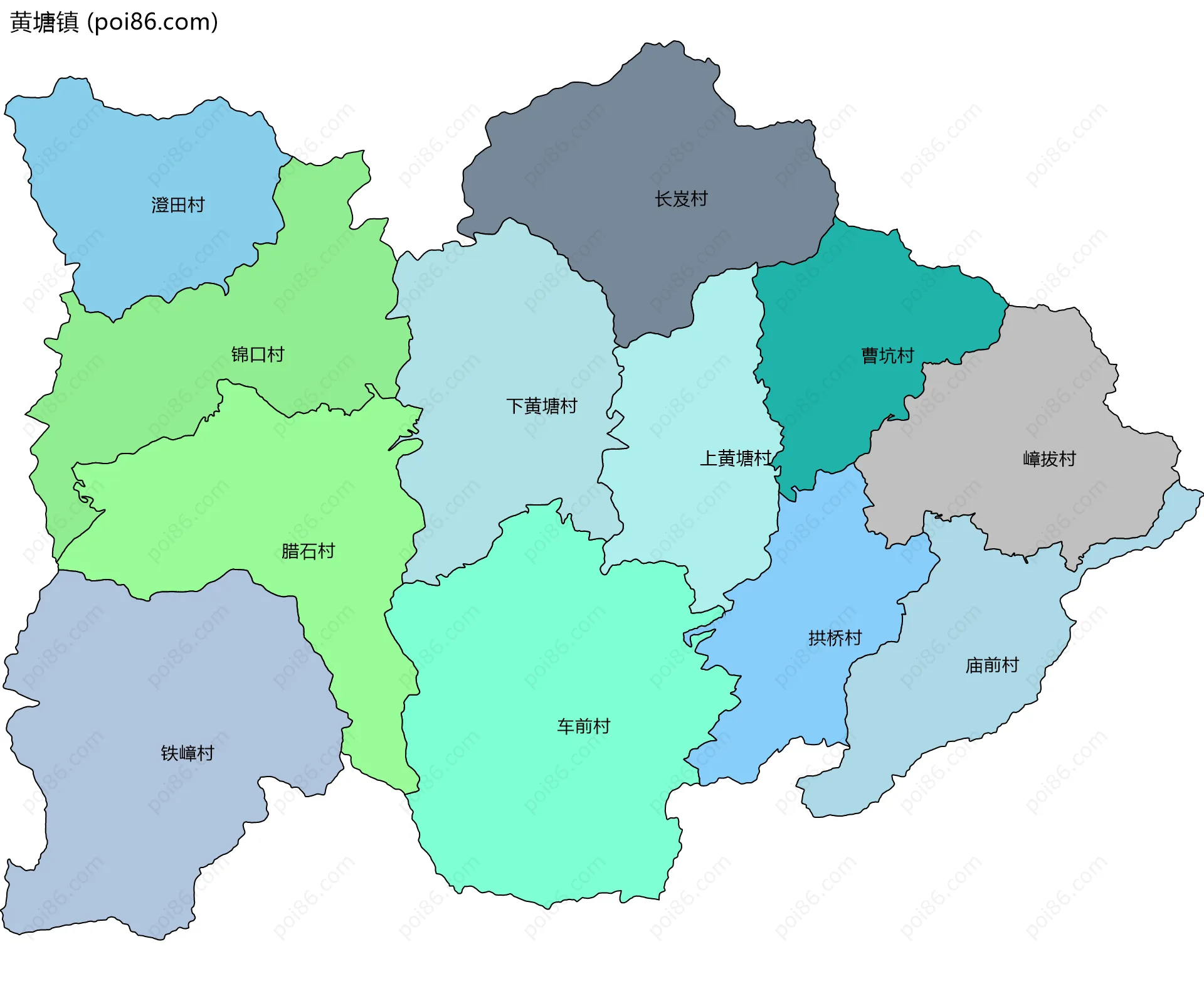 黄塘镇边界地图(五级行政区划)