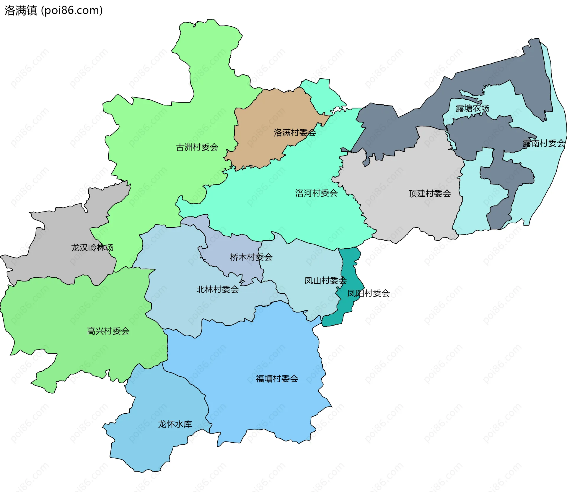 洛满镇边界地图(五级行政区划)