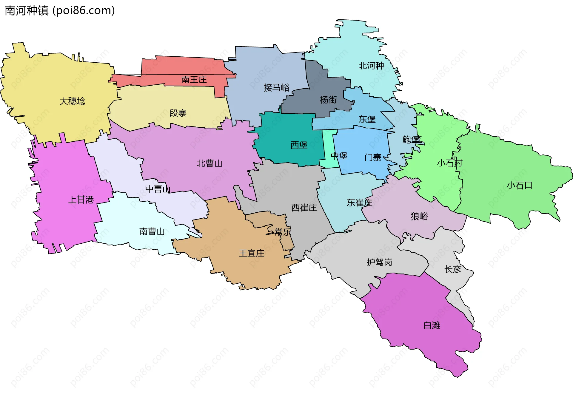 南河种镇边界地图(五级行政区划)
