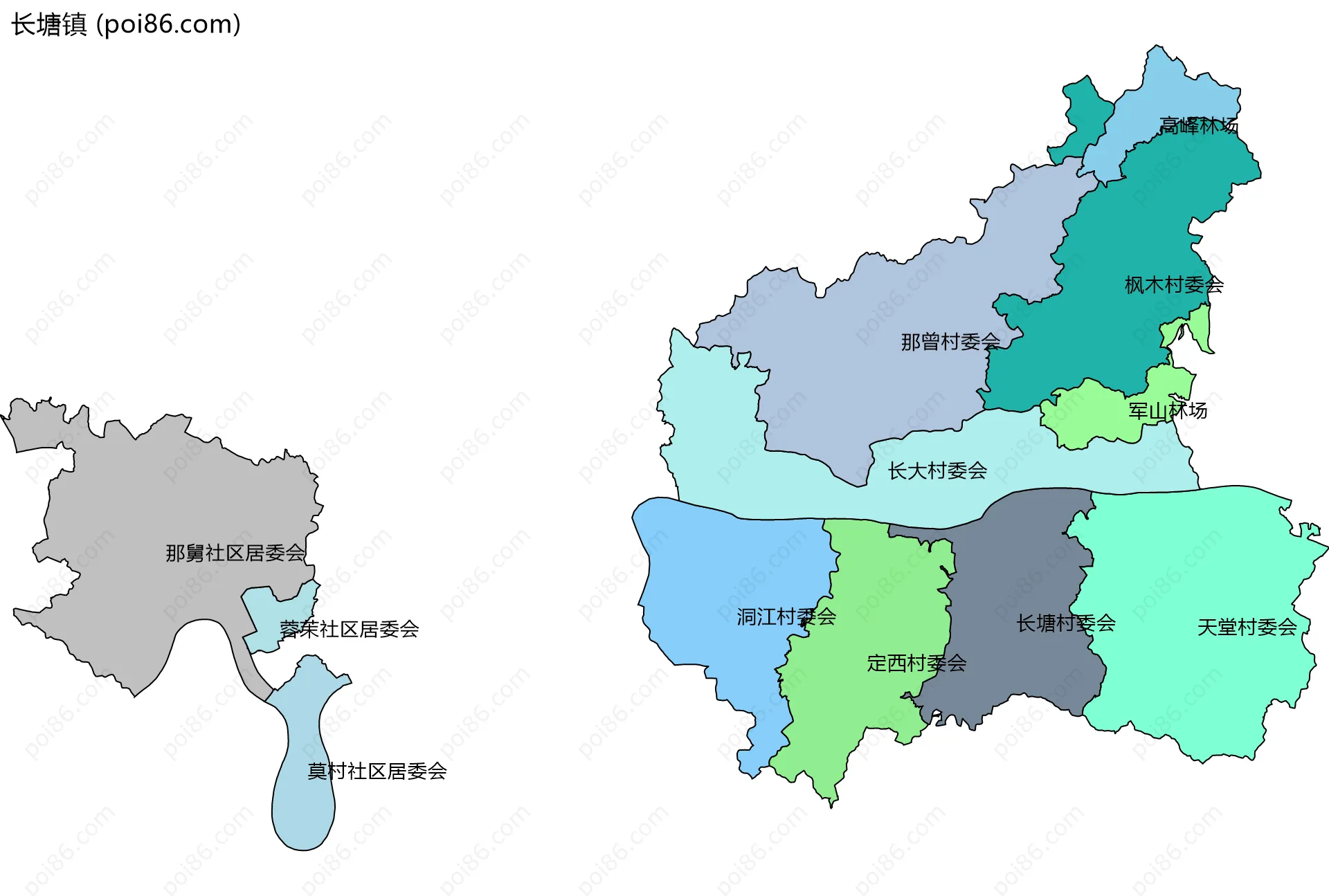 长塘镇边界地图(五级行政区划)