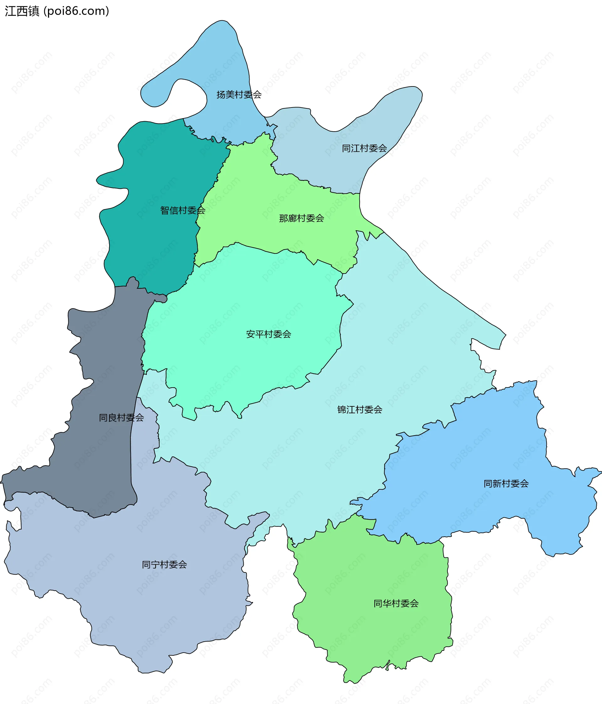 江西镇边界地图(五级行政区划)