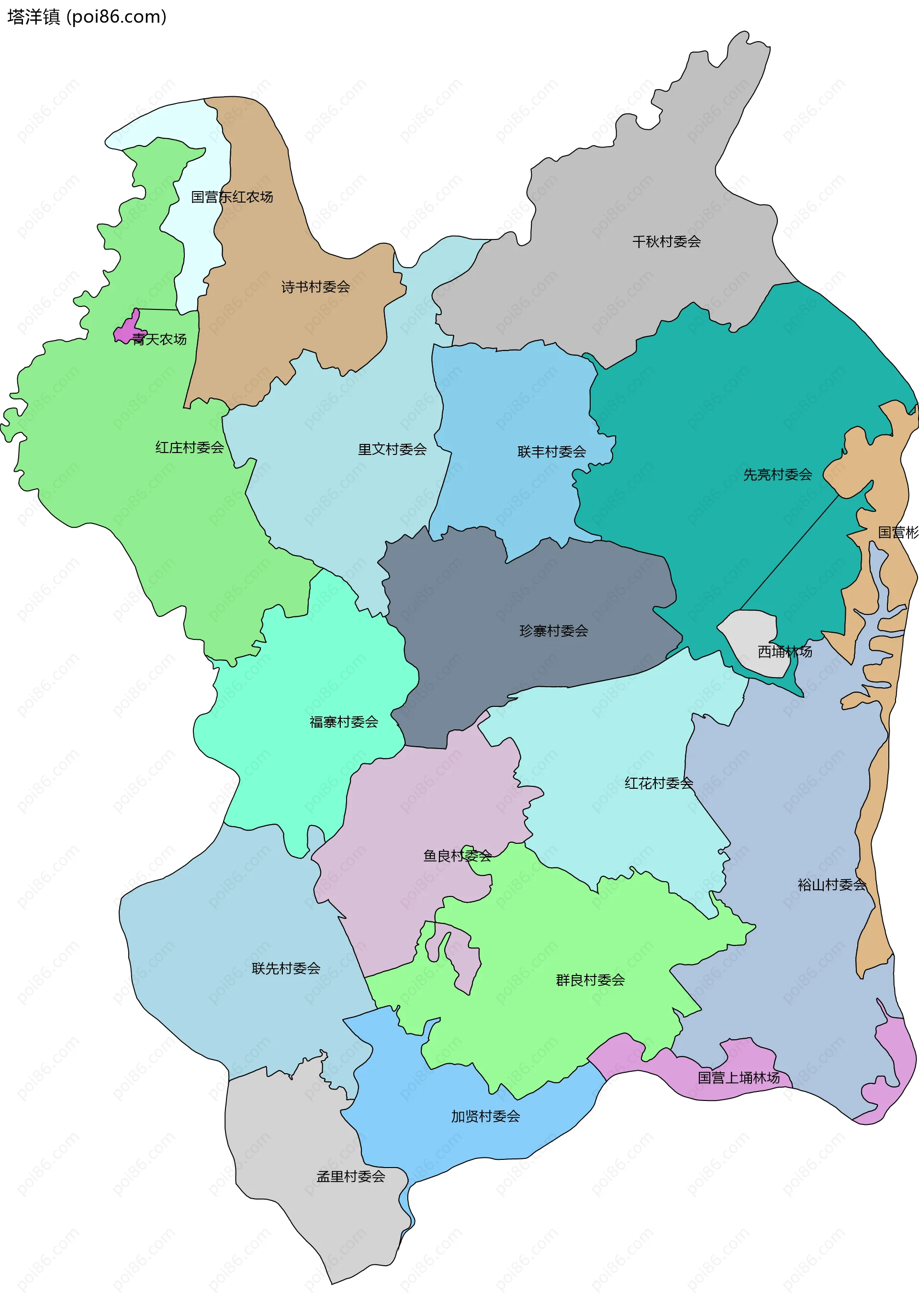 塔洋镇边界地图(五级行政区划)