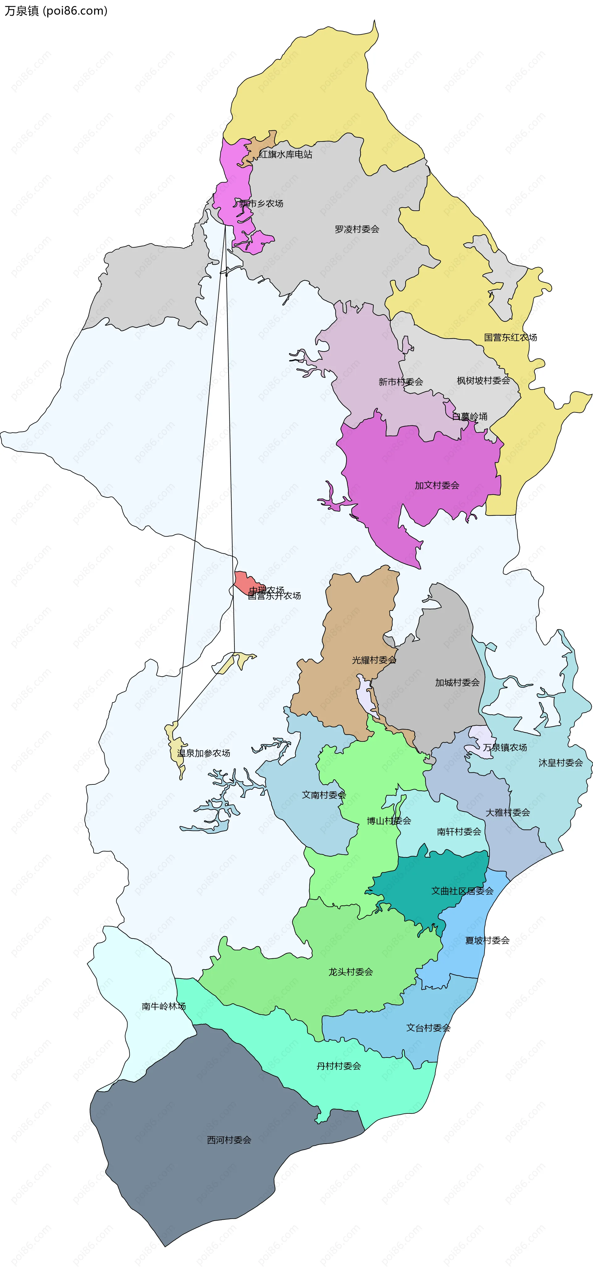 万泉镇边界地图(五级行政区划)