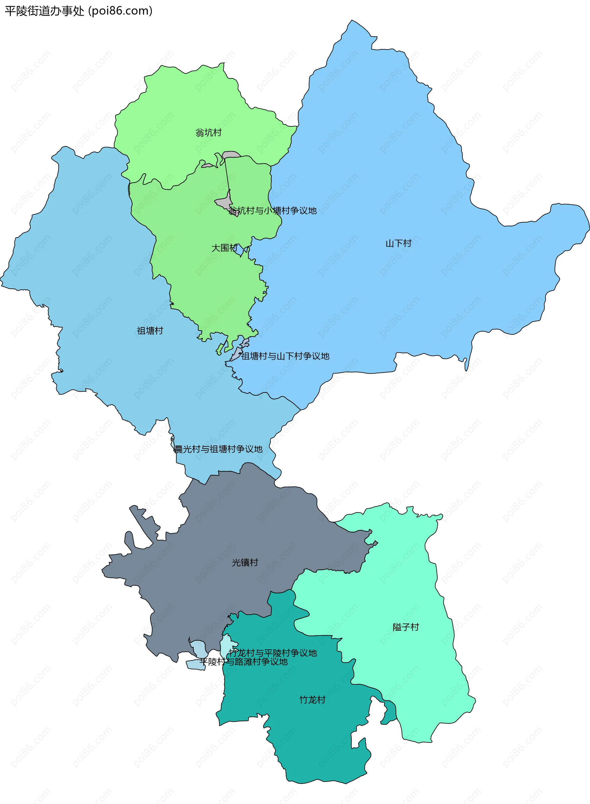 平陵街道办事处边界地图(五级行政区划)
