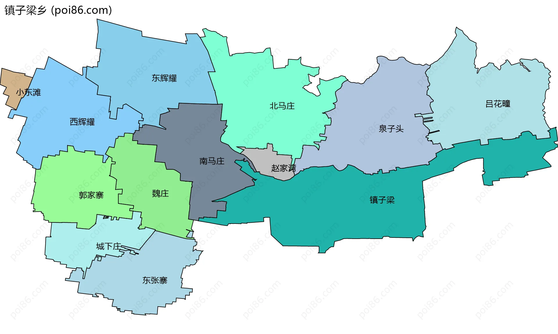 镇子梁乡边界地图(五级行政区划)