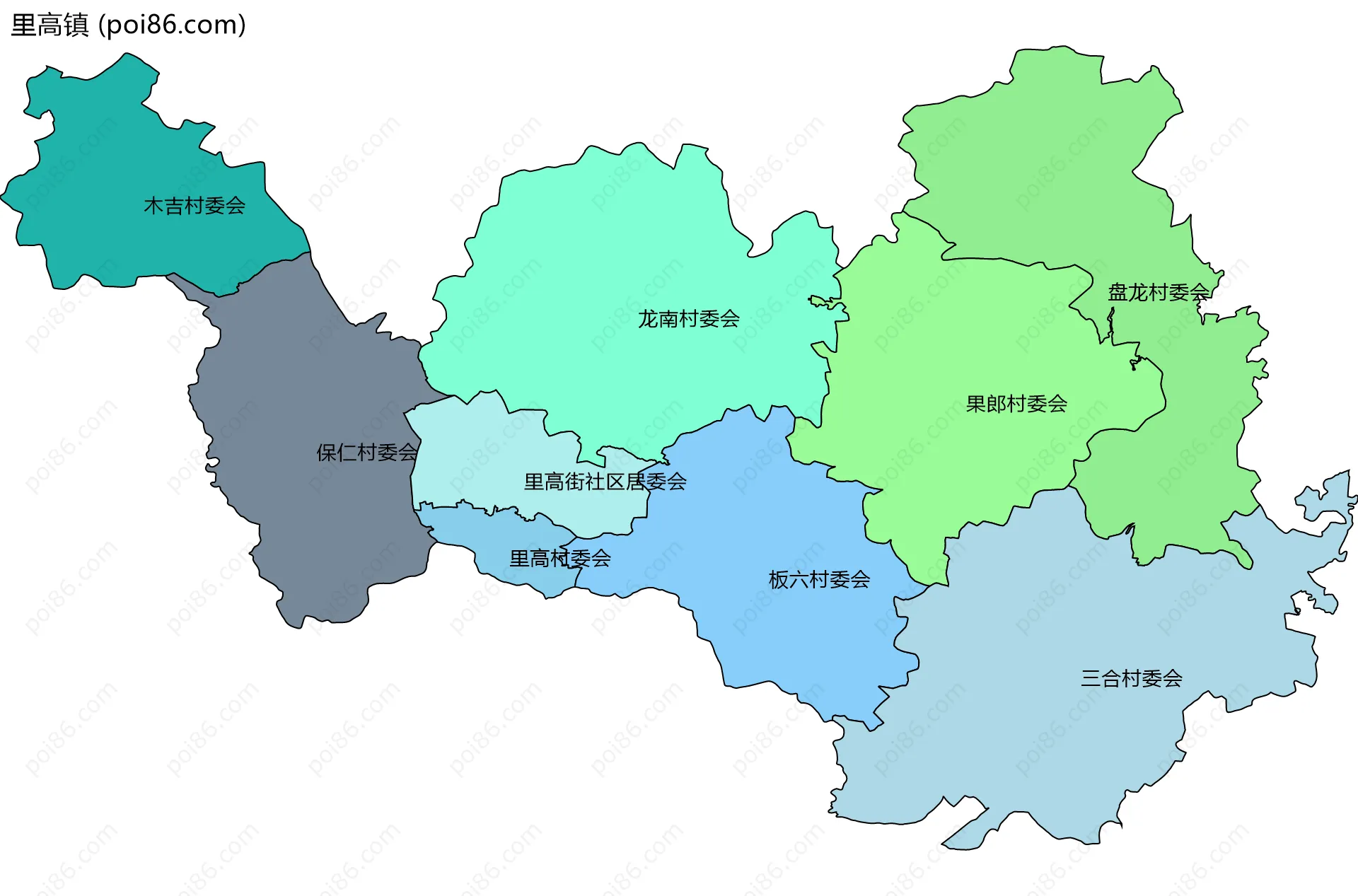 里高镇边界地图(五级行政区划)