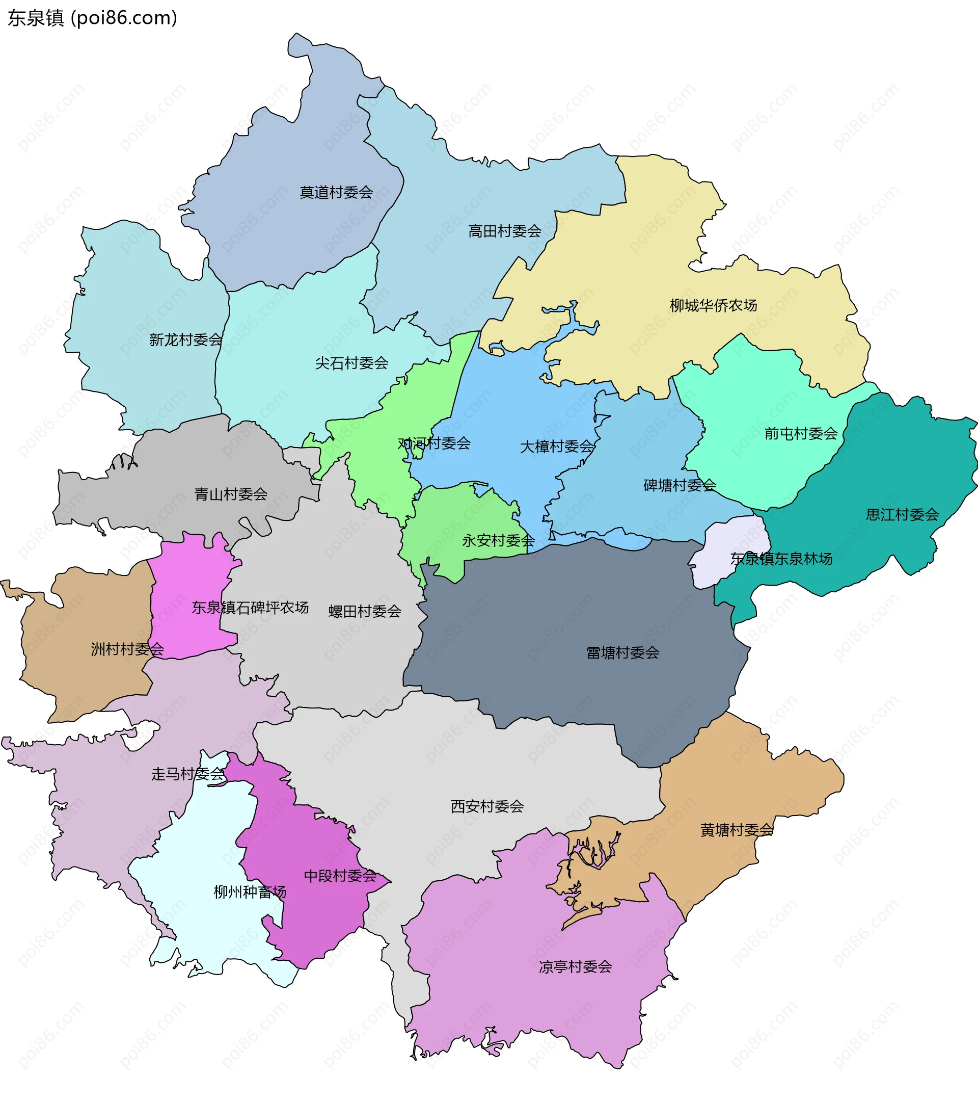 东泉镇边界地图(五级行政区划)