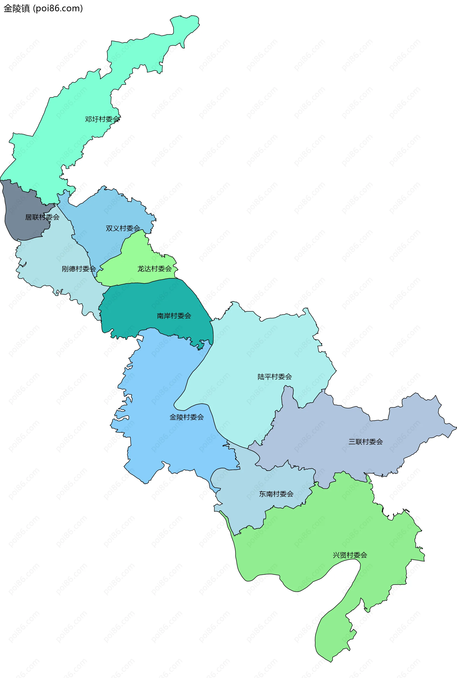金陵镇边界地图(五级行政区划)