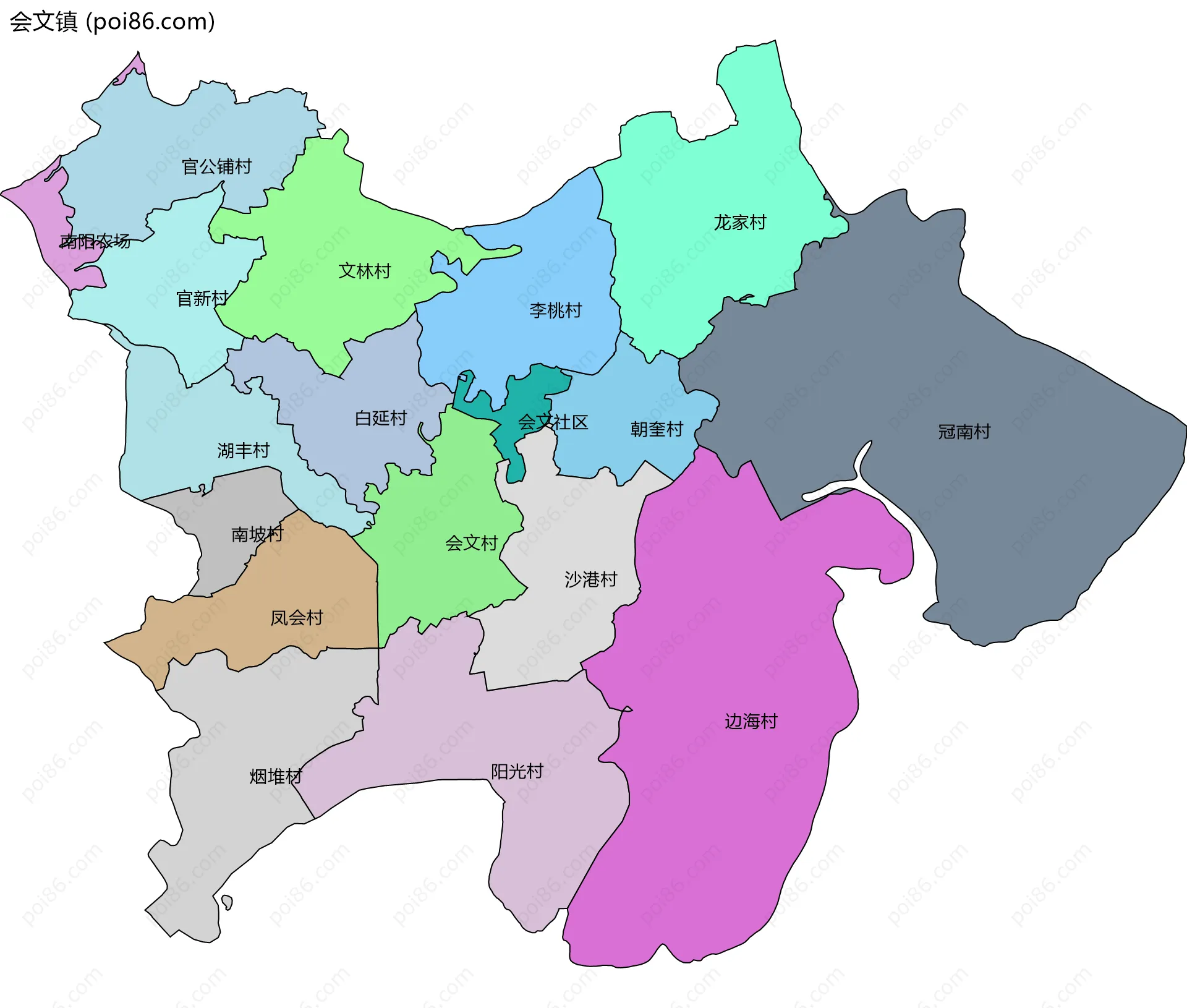 会文镇边界地图(五级行政区划)